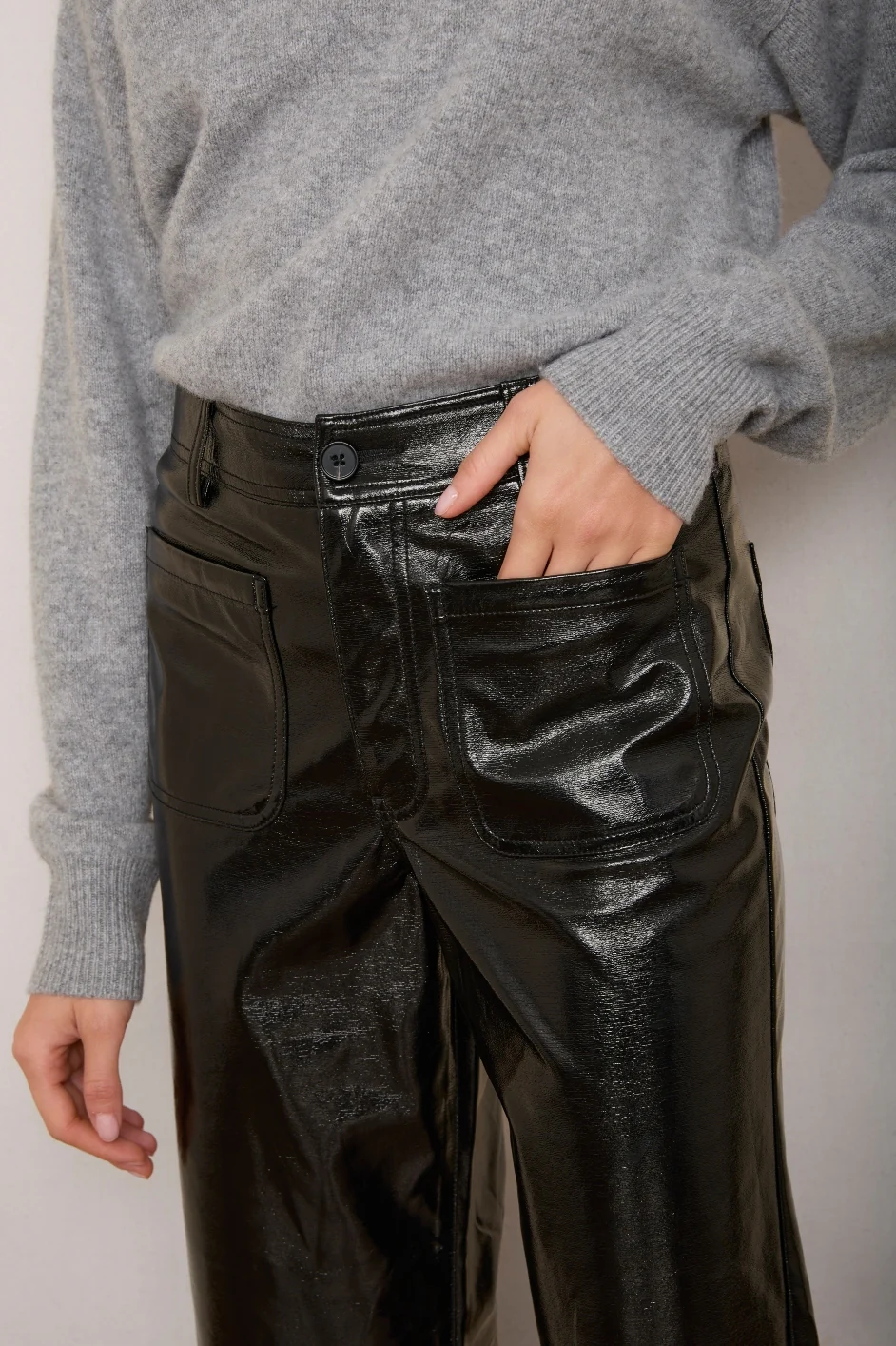 Jules Faux Leather Trouser - Black Crackle - Image 4