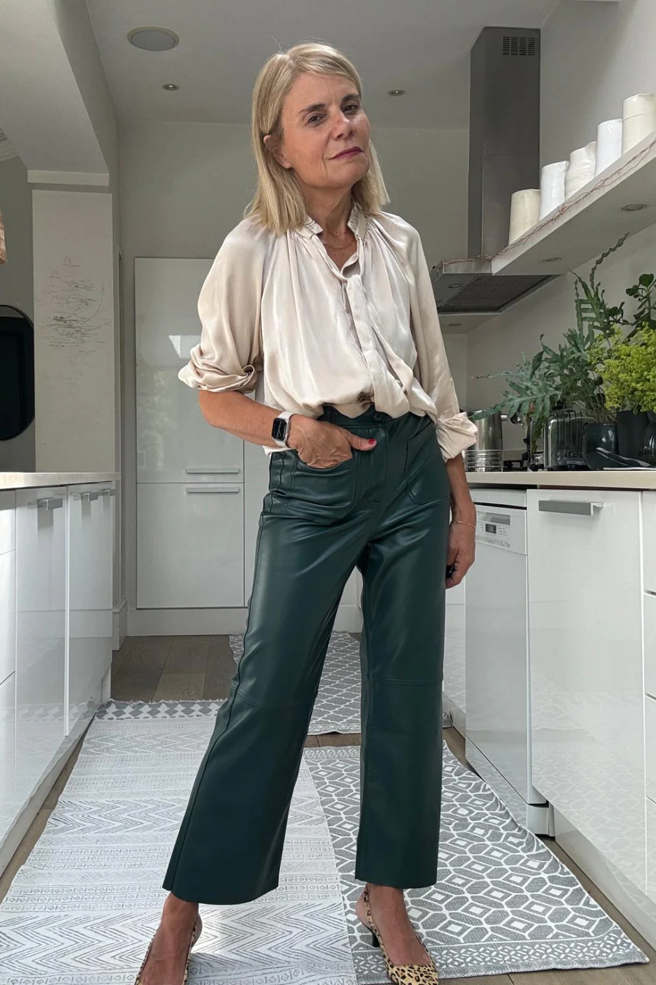 Jules Faux Leather Trousers - Bottle Green - Image 4