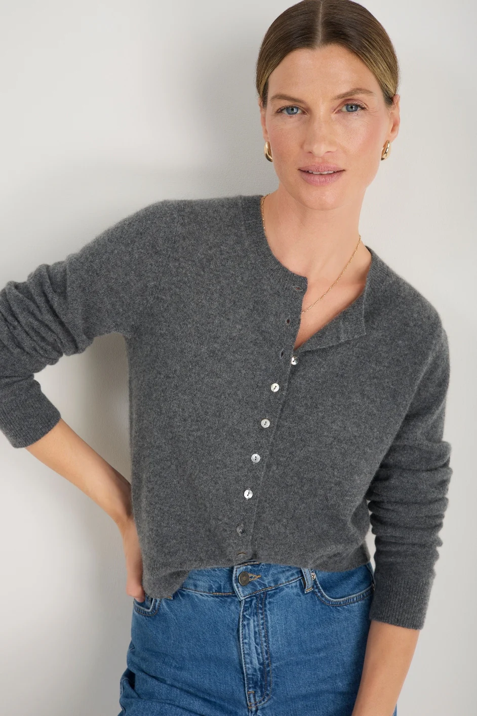 Katie Cashmere Cardigan - Grey Marl - Image 3