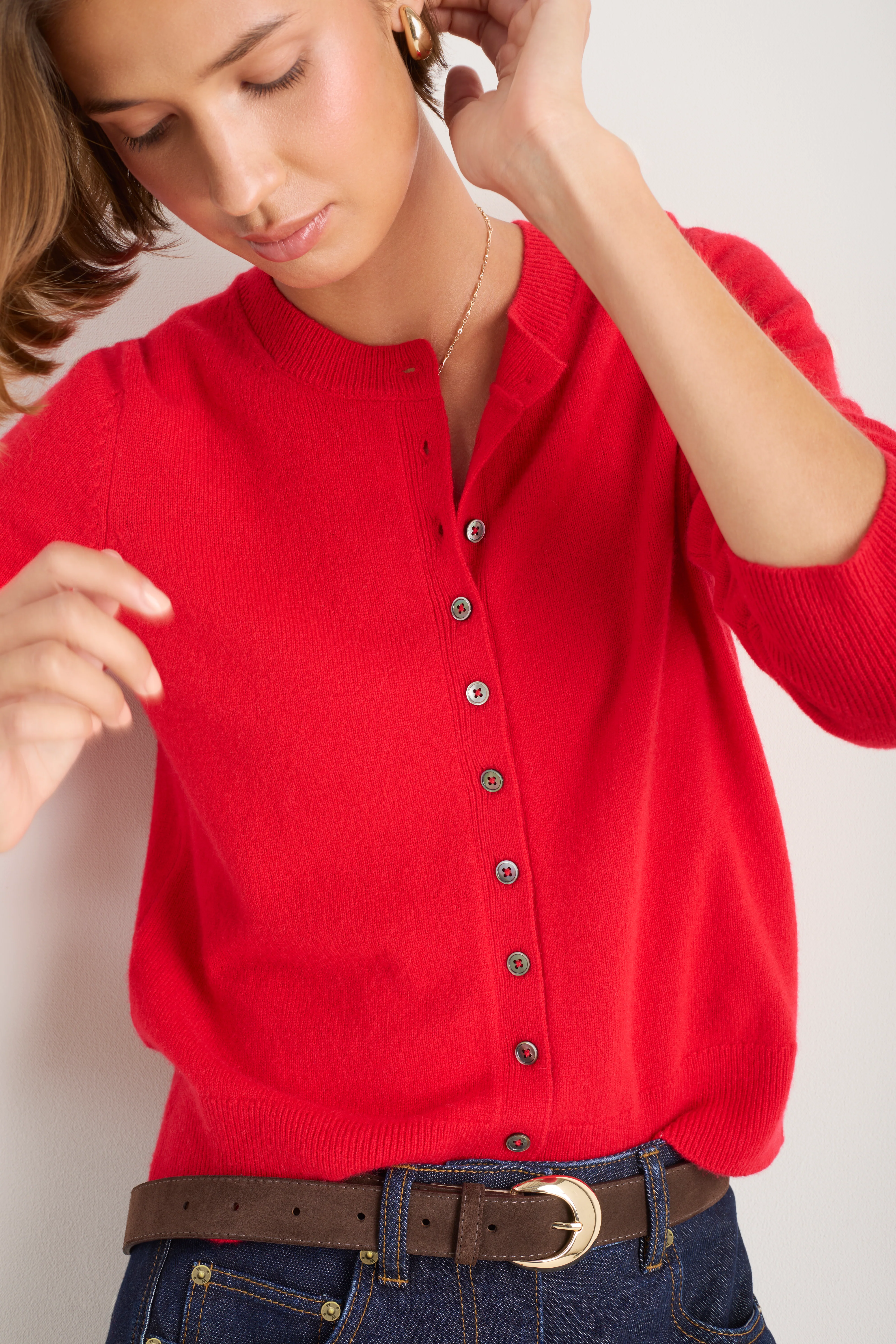 Katie Cashmere Cardigan - Poppy Red - Image 3