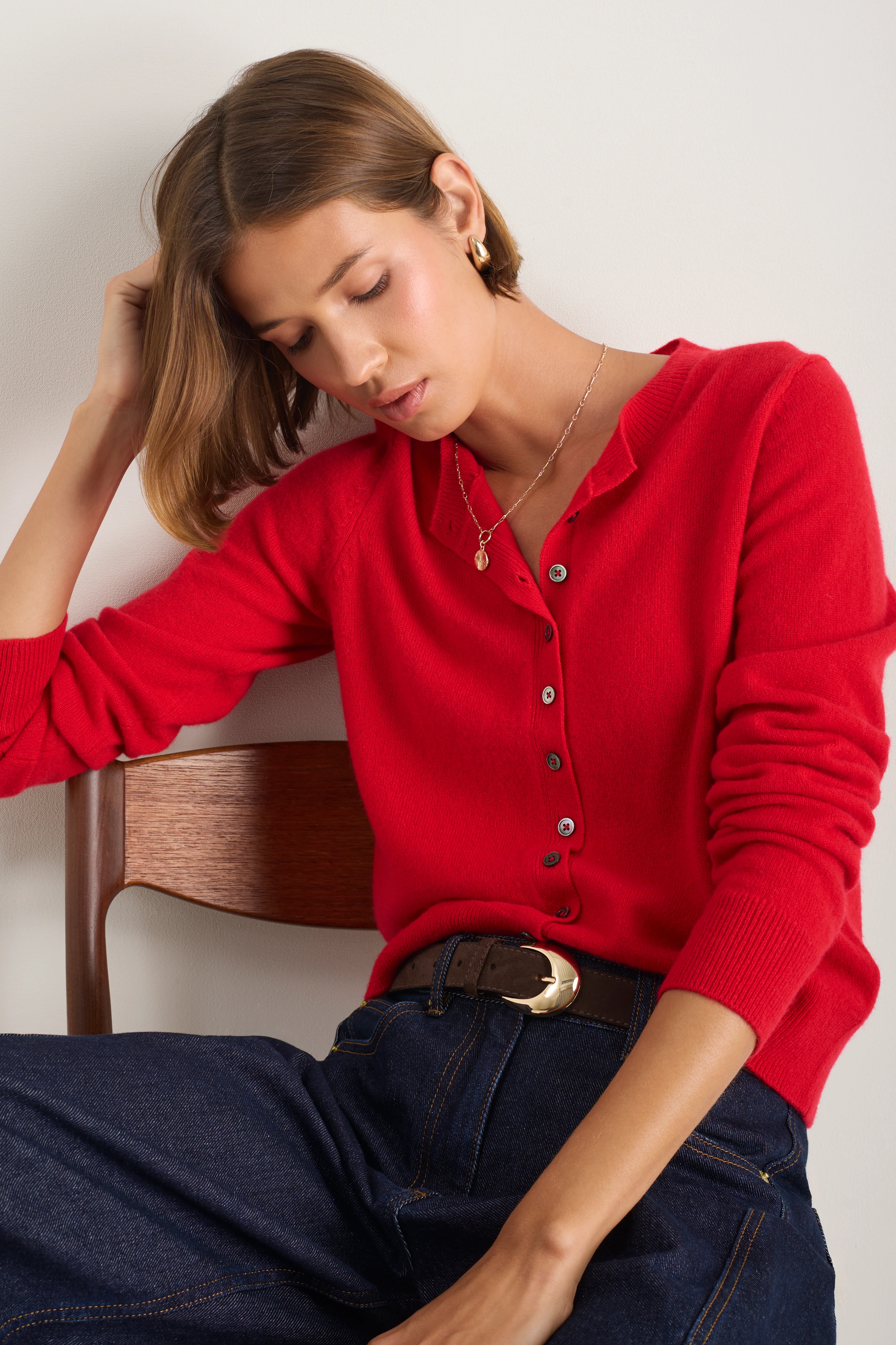 Katie Cashmere Cardigan - Poppy Red - Image 5
