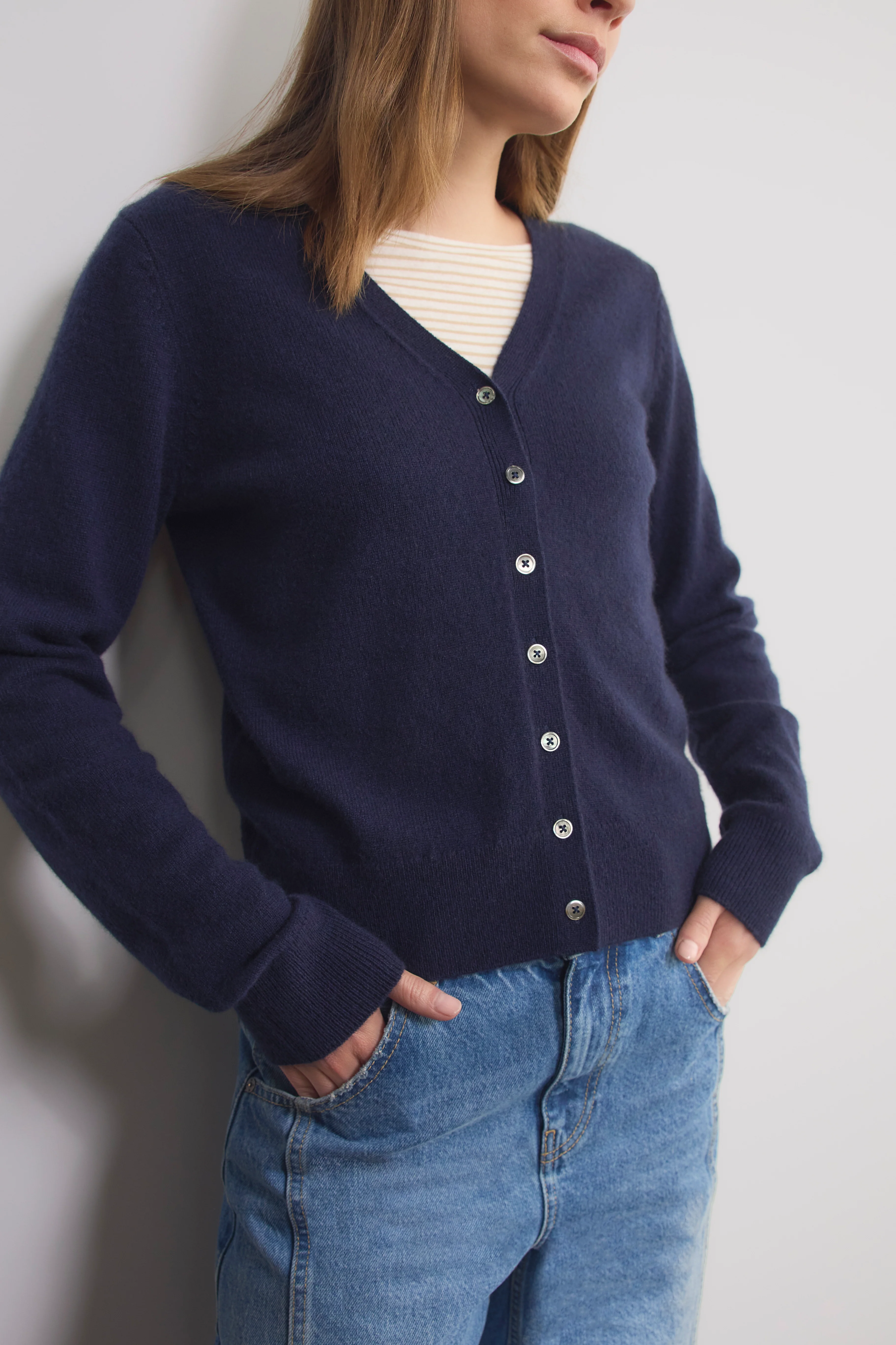 Katie Cashmere V-Neck Cardigan - Midnight - Image 2
