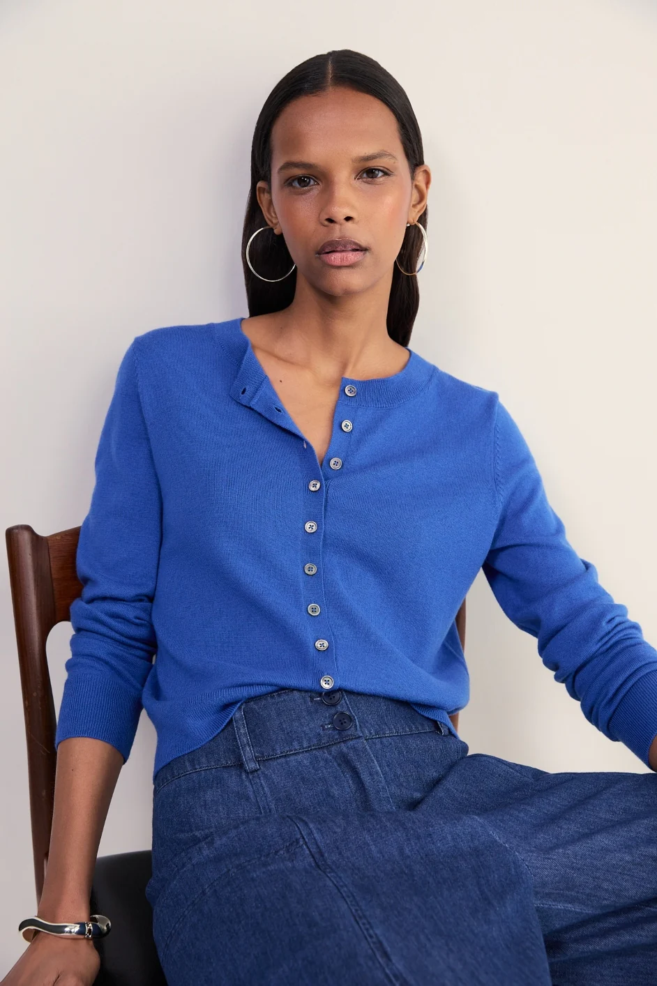 Katie Wool Cotton Cardigan - Soft Cobalt