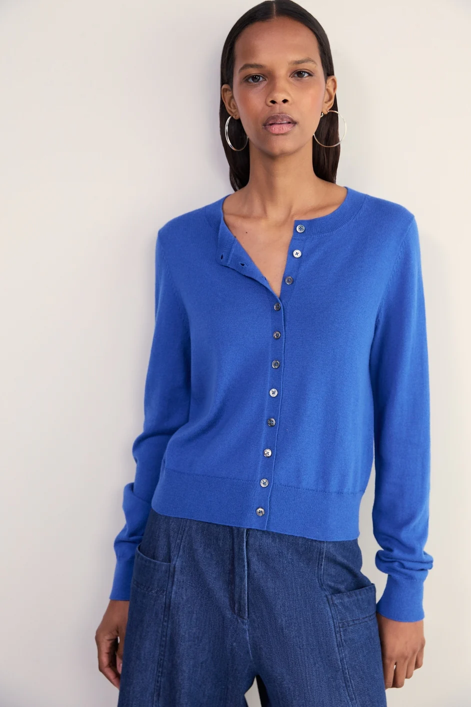 Katie Wool Cotton Cardigan - Soft Cobalt - Image 3
