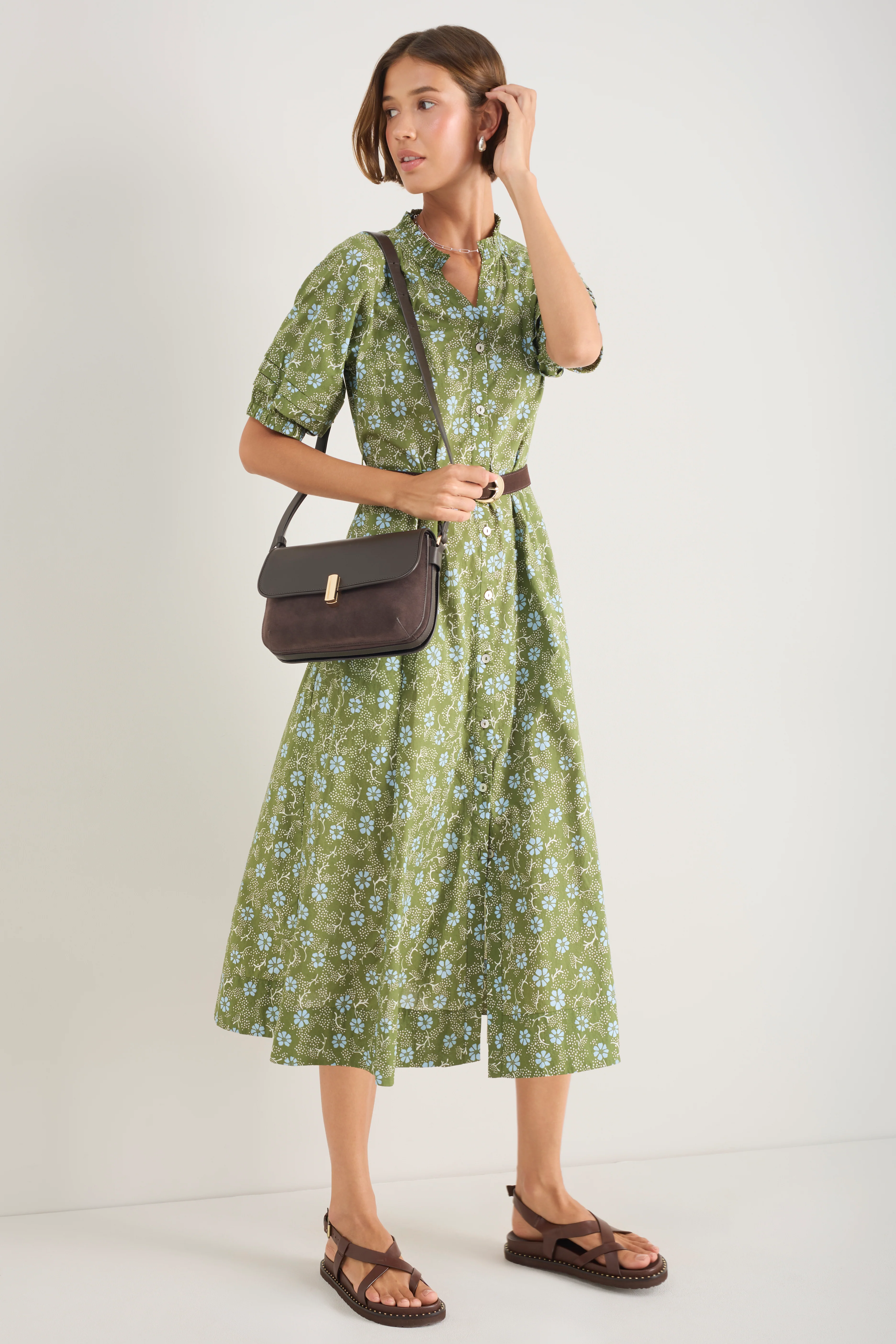 Kelly Dress - Olive Green Floral - Image 3
