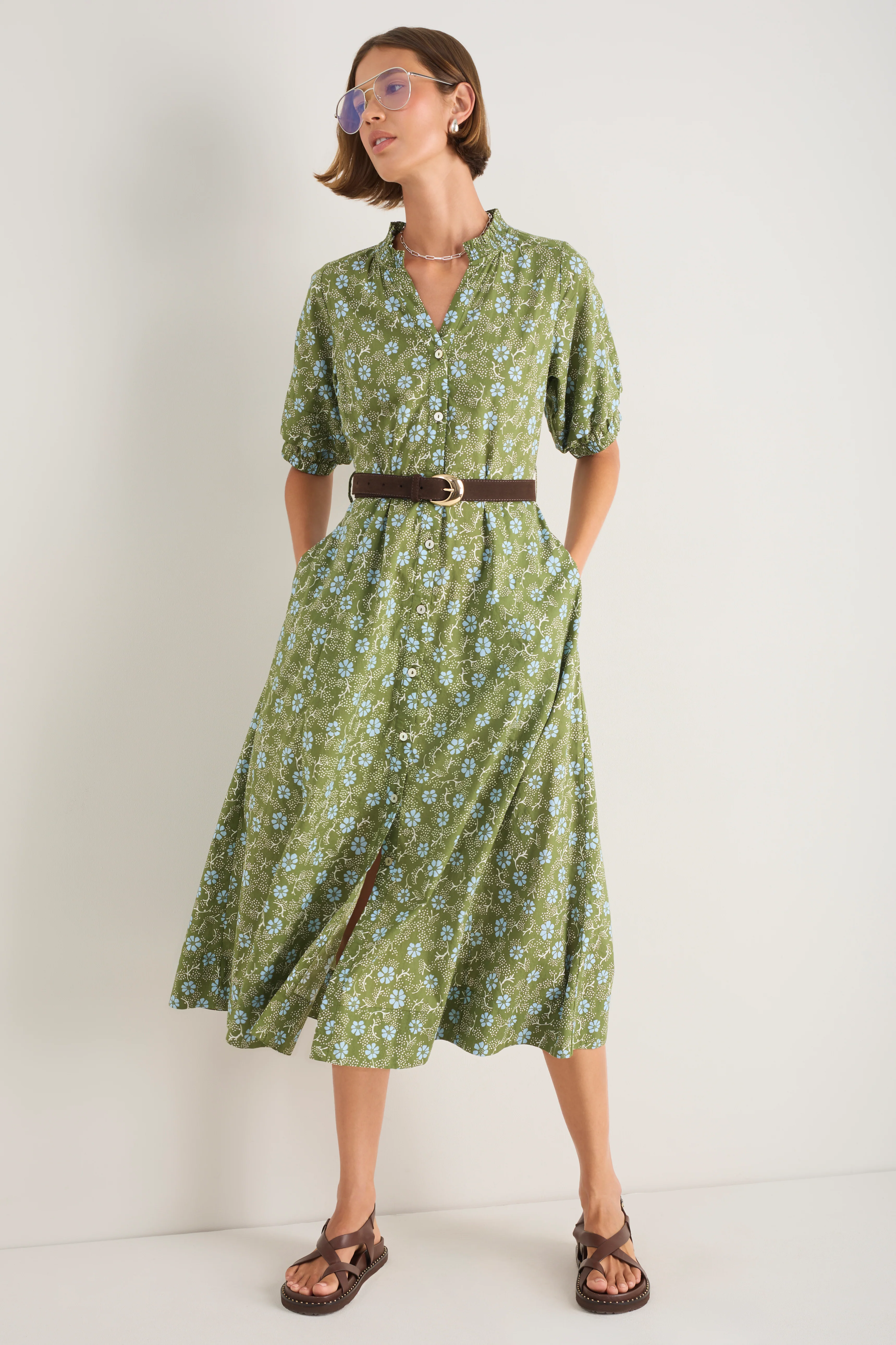 Kelly Dress - Olive Green Floral - Image 5