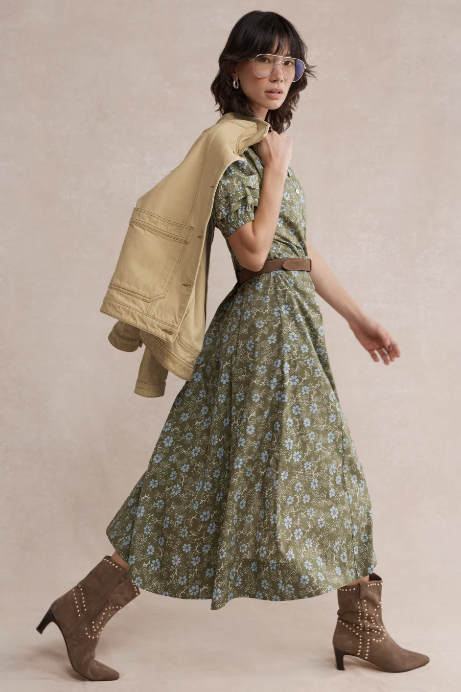 Kelly Dress - Olive Green Floral - Image 7