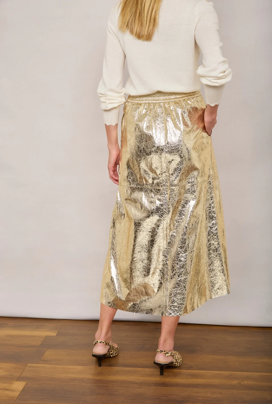 Lateisha Faux Leather Skirt - Gold Crackle - Image 5