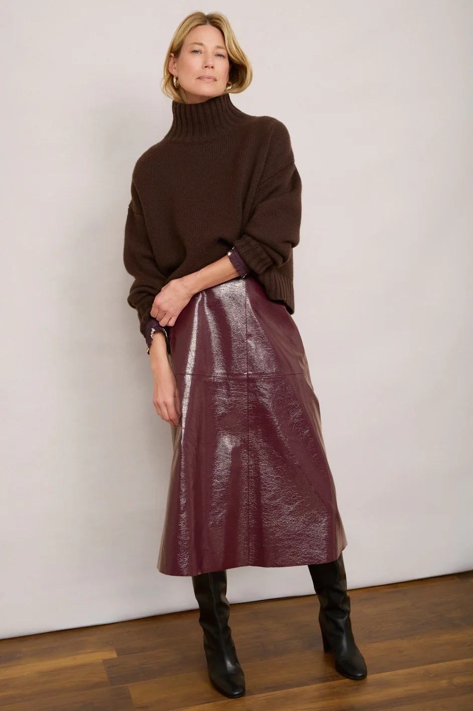 Lateisha Faux Leather Skirt - Plum Patent - Image 3