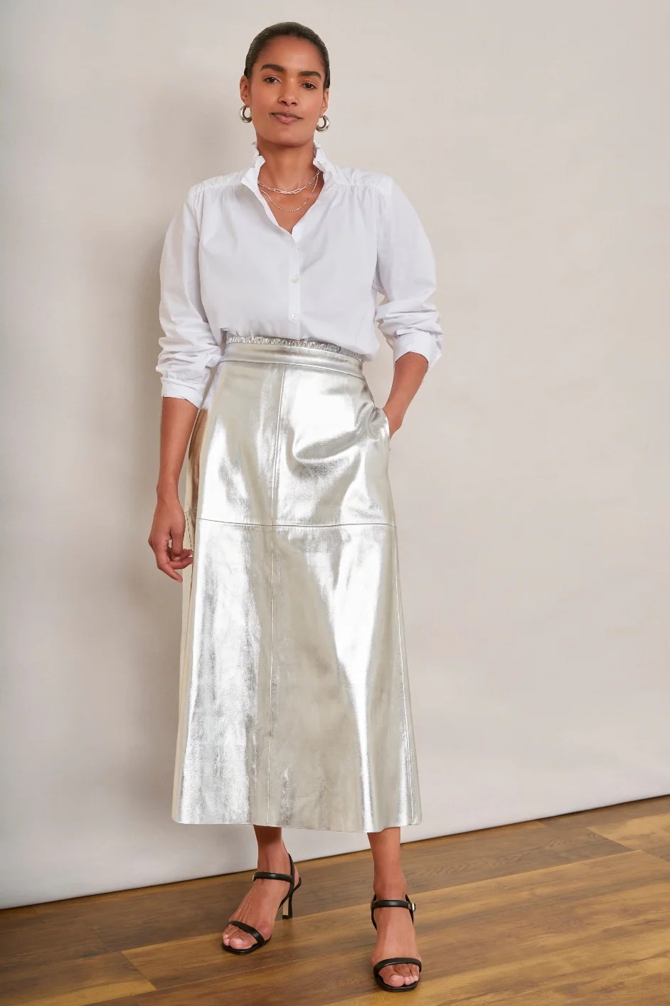 Lateisha Faux Leather Skirt - Silver - Image 3