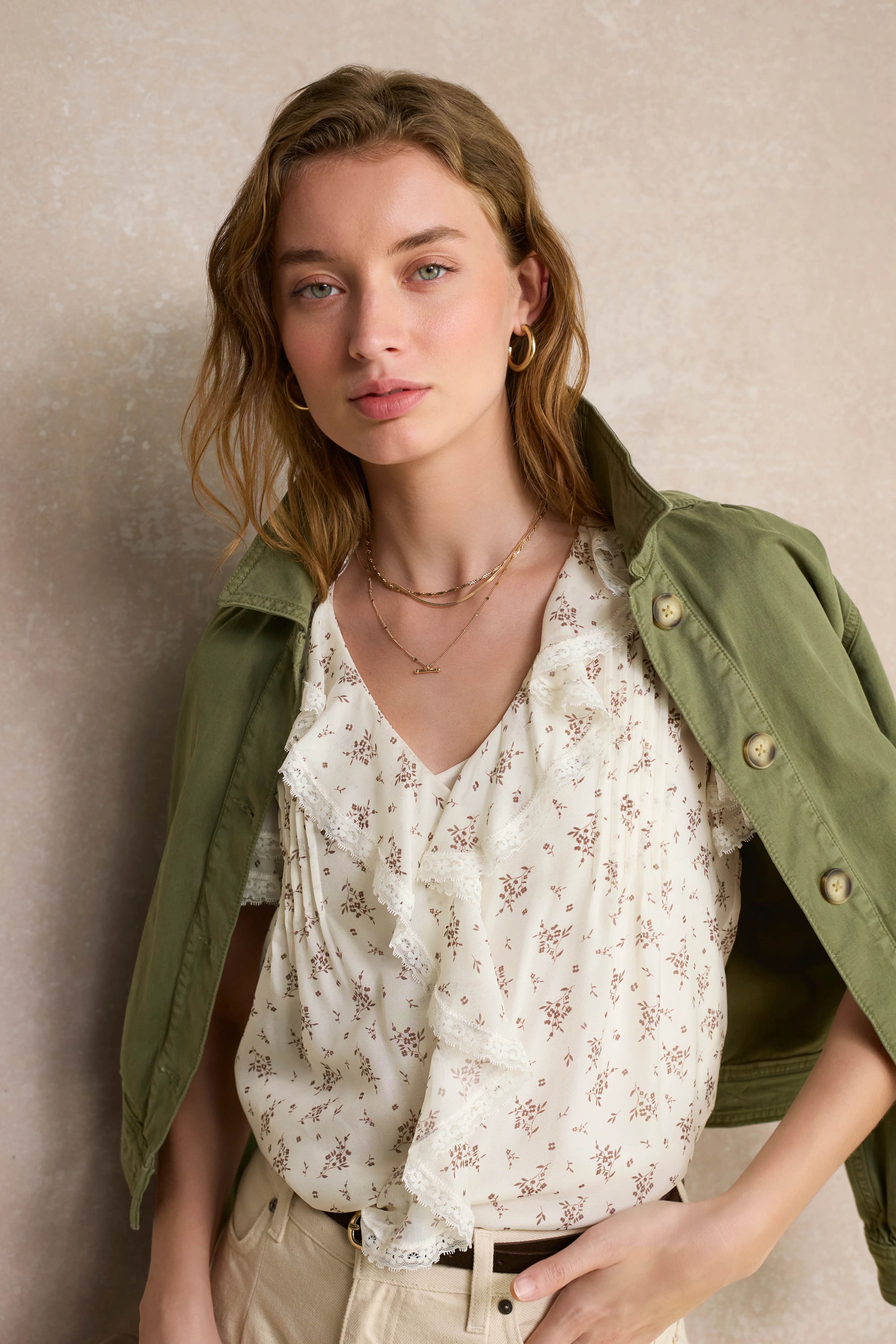 Laurent Flutter Sleeve Silk Blouse - Ivory Sprig Floral - Image 5