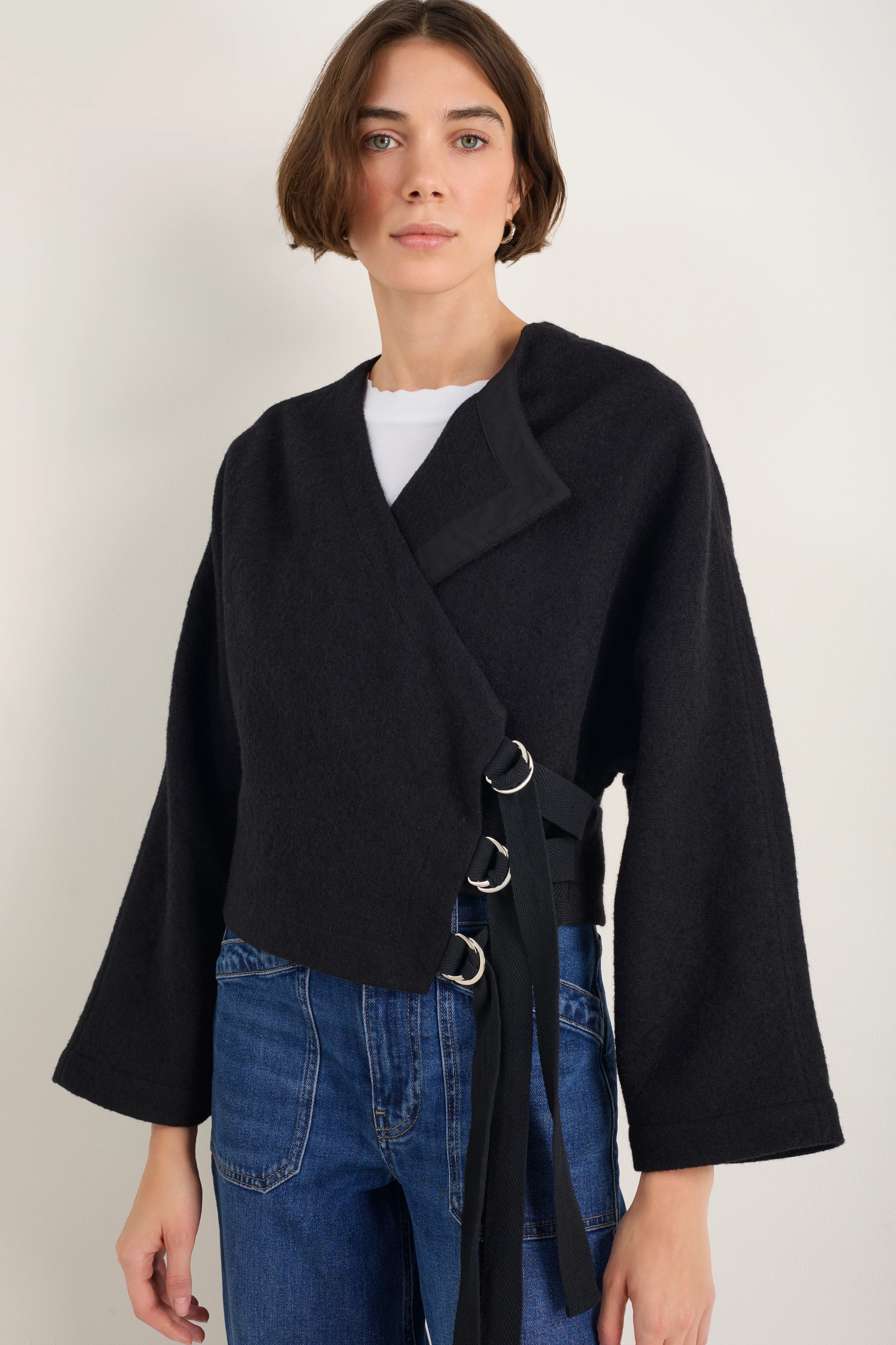 Leonie Boiled Wool Wrap Jacket - Black - Image 3