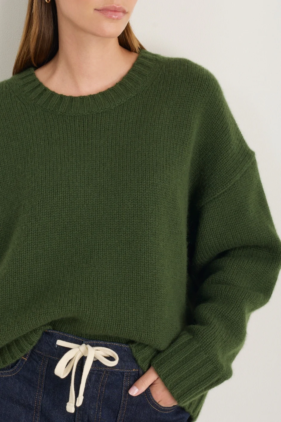 Liana Chunky Crew Neck Jumper - Olive Green - Image 2