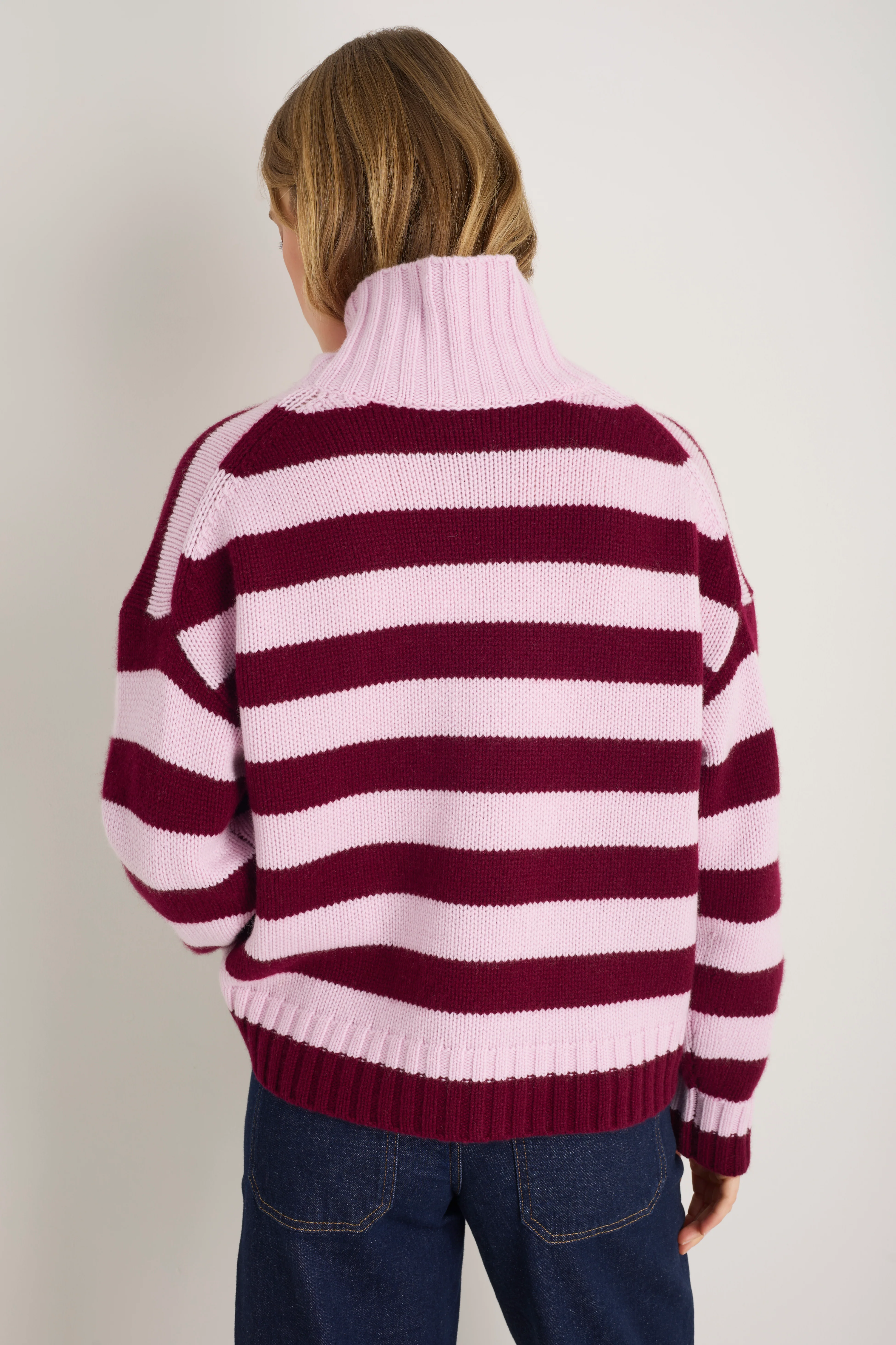 Liana Chunky Funnel Neck Jumper - Deep Fig/Blossom Pink Stripe - Image 4