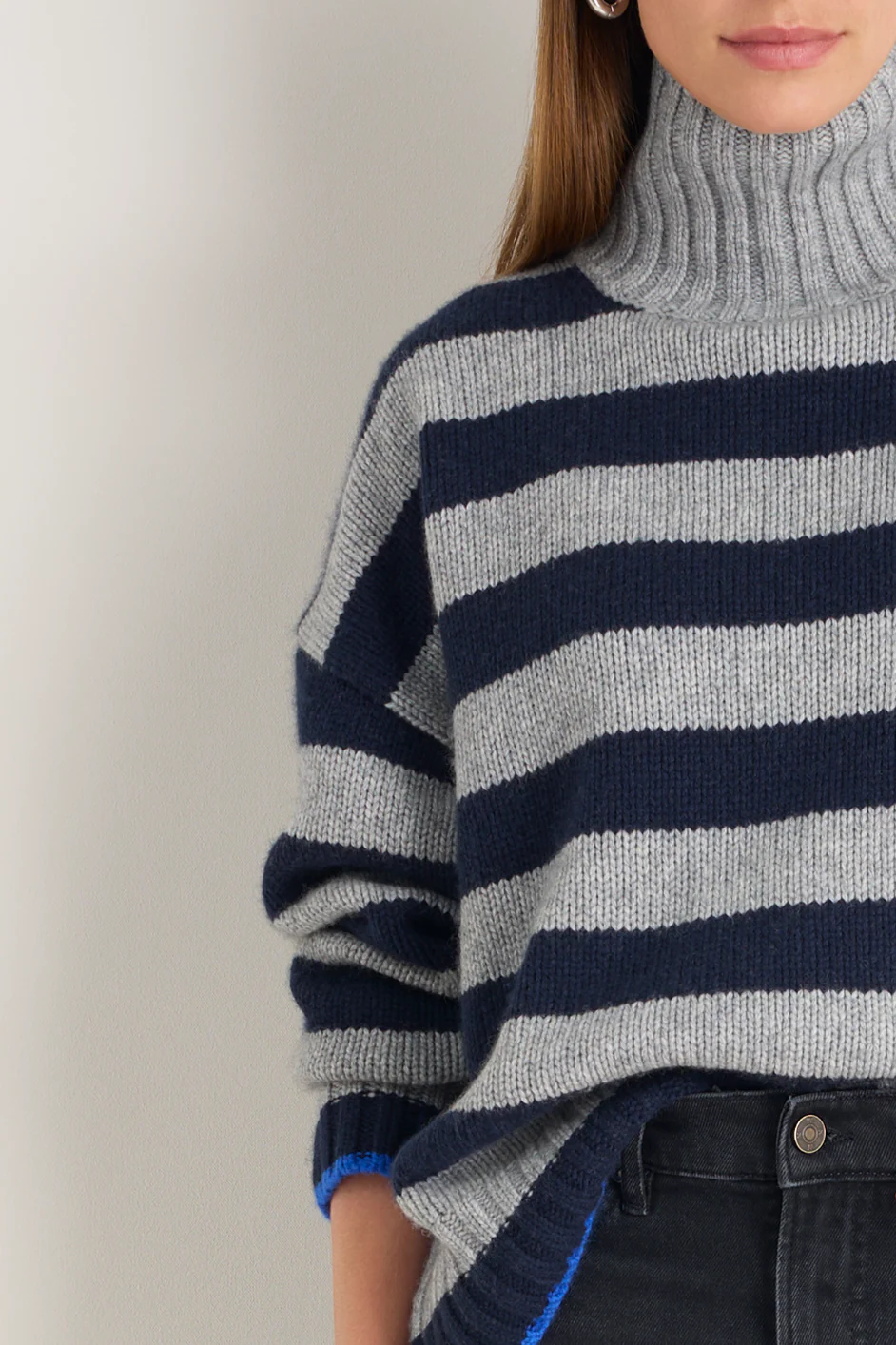 Liana Chunky Funnel Neck Jumper - Midnight/Grey Stripe - Image 2