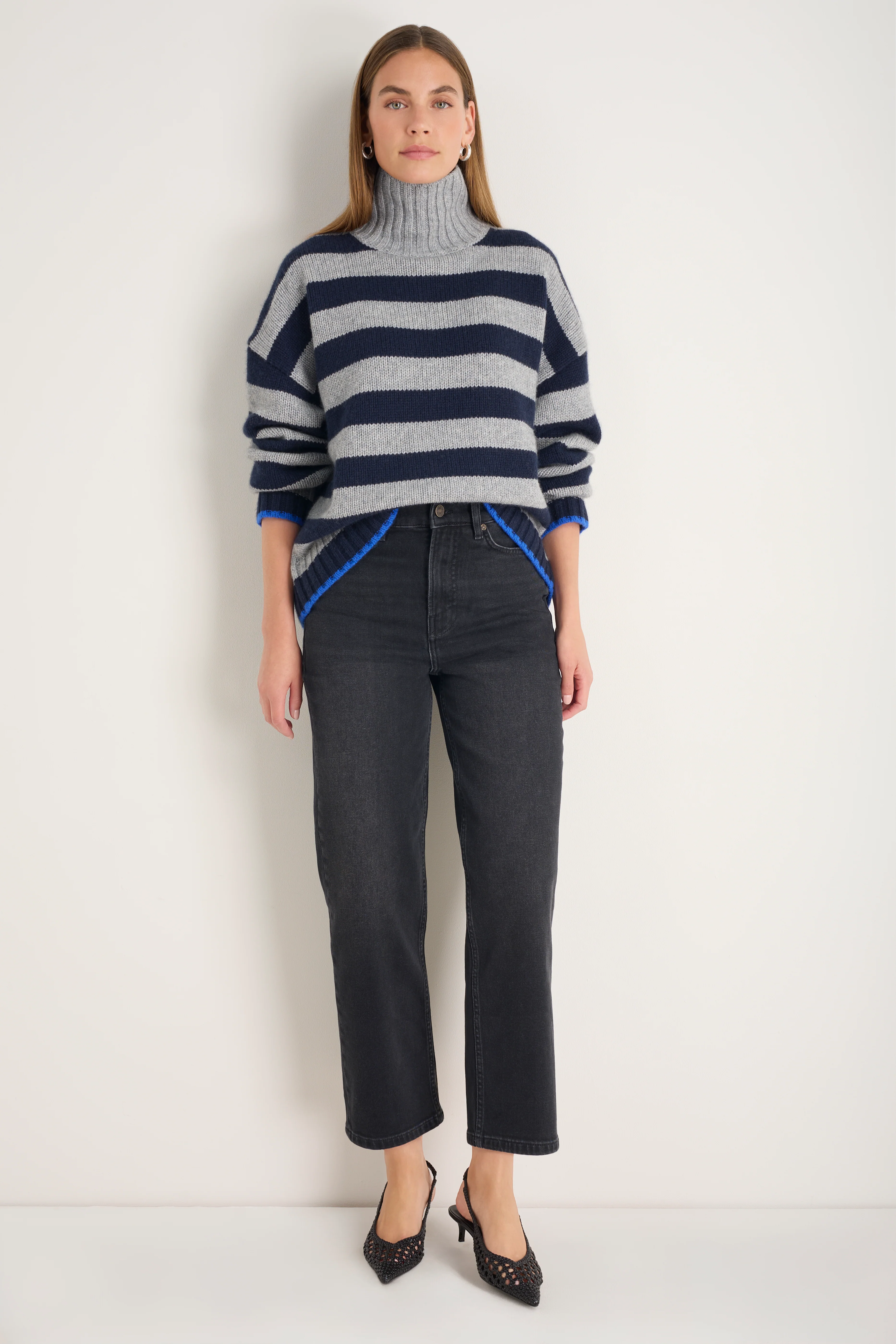 Liana Chunky Funnel Neck Jumper - Midnight/Grey Stripe - Image 3