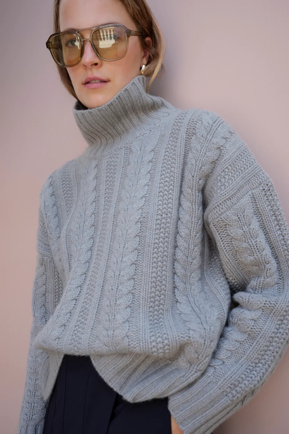 Liana Chunky Funnel Neck Jumper - Taupe Cable - Image 4