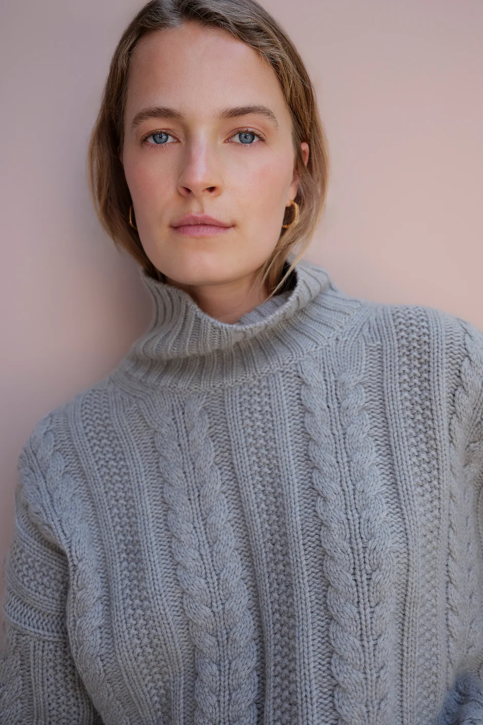 Liana Chunky Funnel Neck Jumper - Taupe Cable - Image 5
