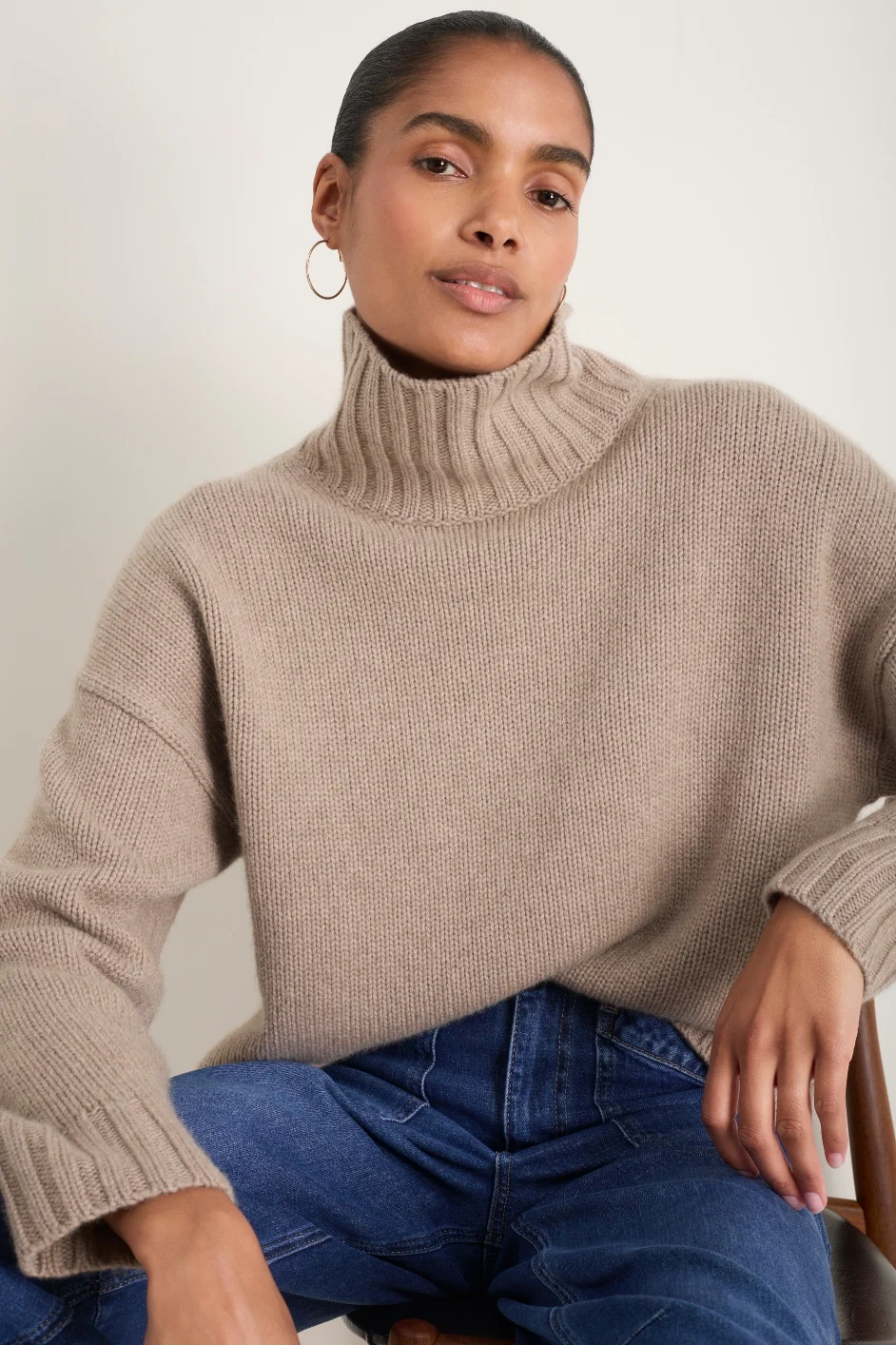 Liana Chunky Funnel Neck Jumper - Toast - Image 3