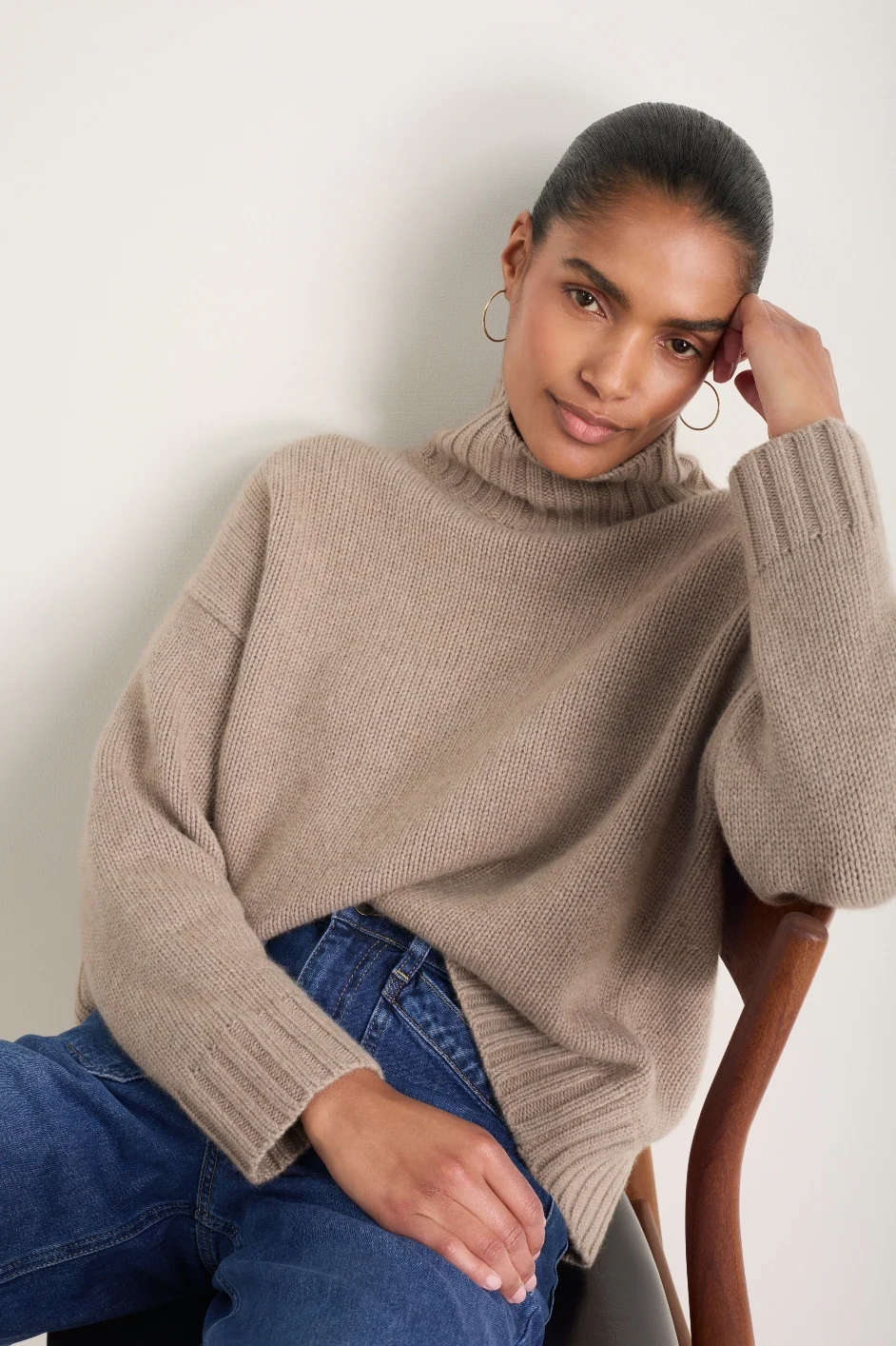 Liana Chunky Funnel Neck Jumper - Toast - Image 5