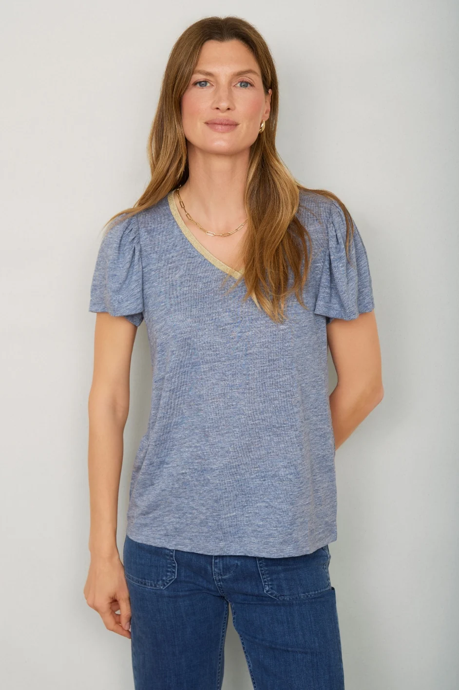 Lily Linen Tee Shirt - Blue Melange - Image 2