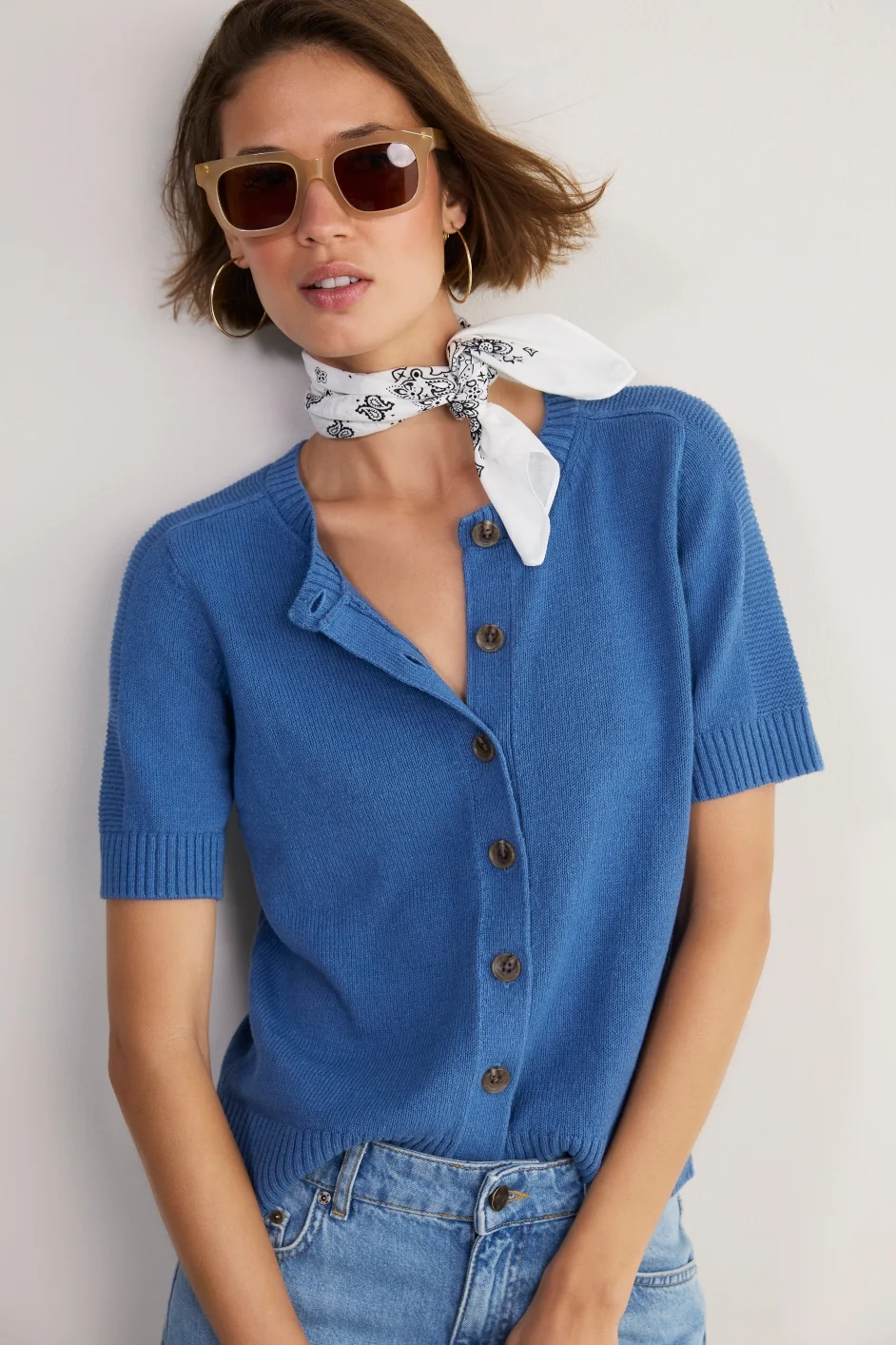 Luna Linen Cotton Cardigan - Coastal Blue - Image 3