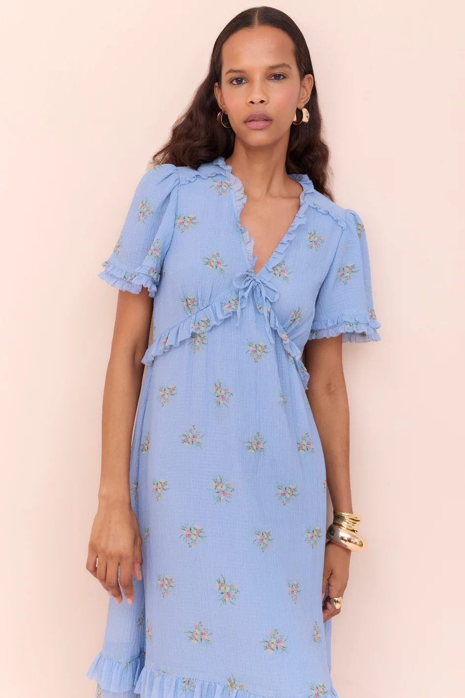 Lyra Silk Blend Dress - Blue Floral Cluster - Image 3