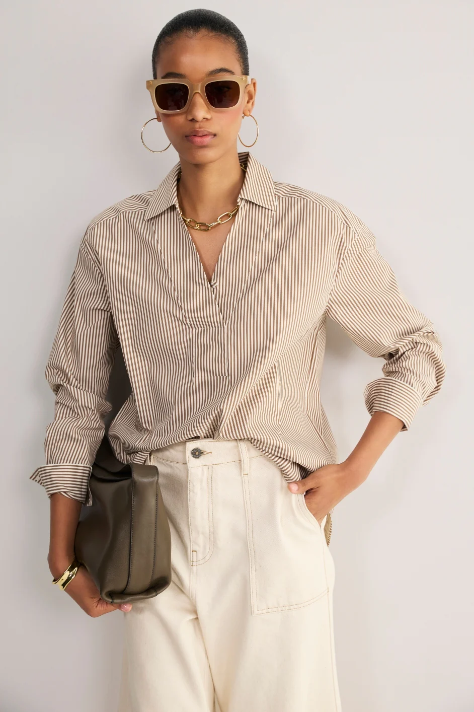 Macey Shirt - Tan/Ivory Stripe - Image 3