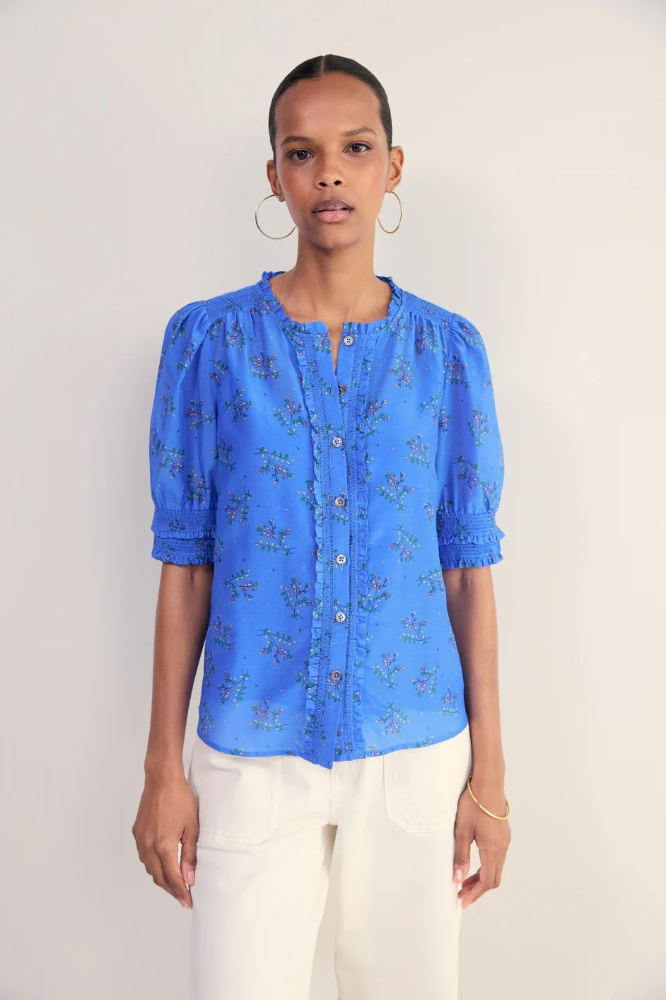 Maeve Silk Blend Top - Regatta Blue Whimsical Sprig - Image 4