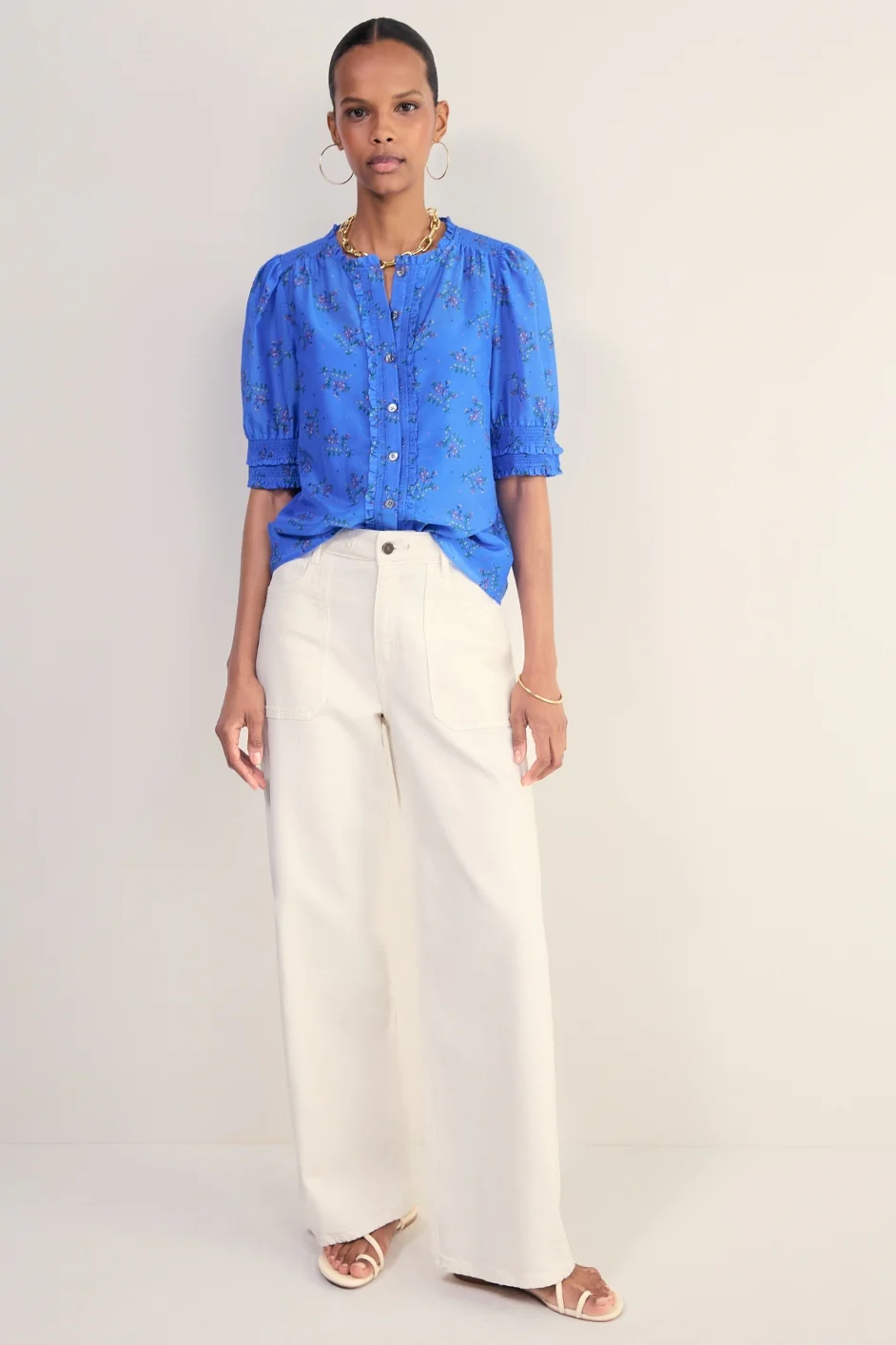Maeve Silk Blend Top - Regatta Blue Whimsical Sprig - Image 5