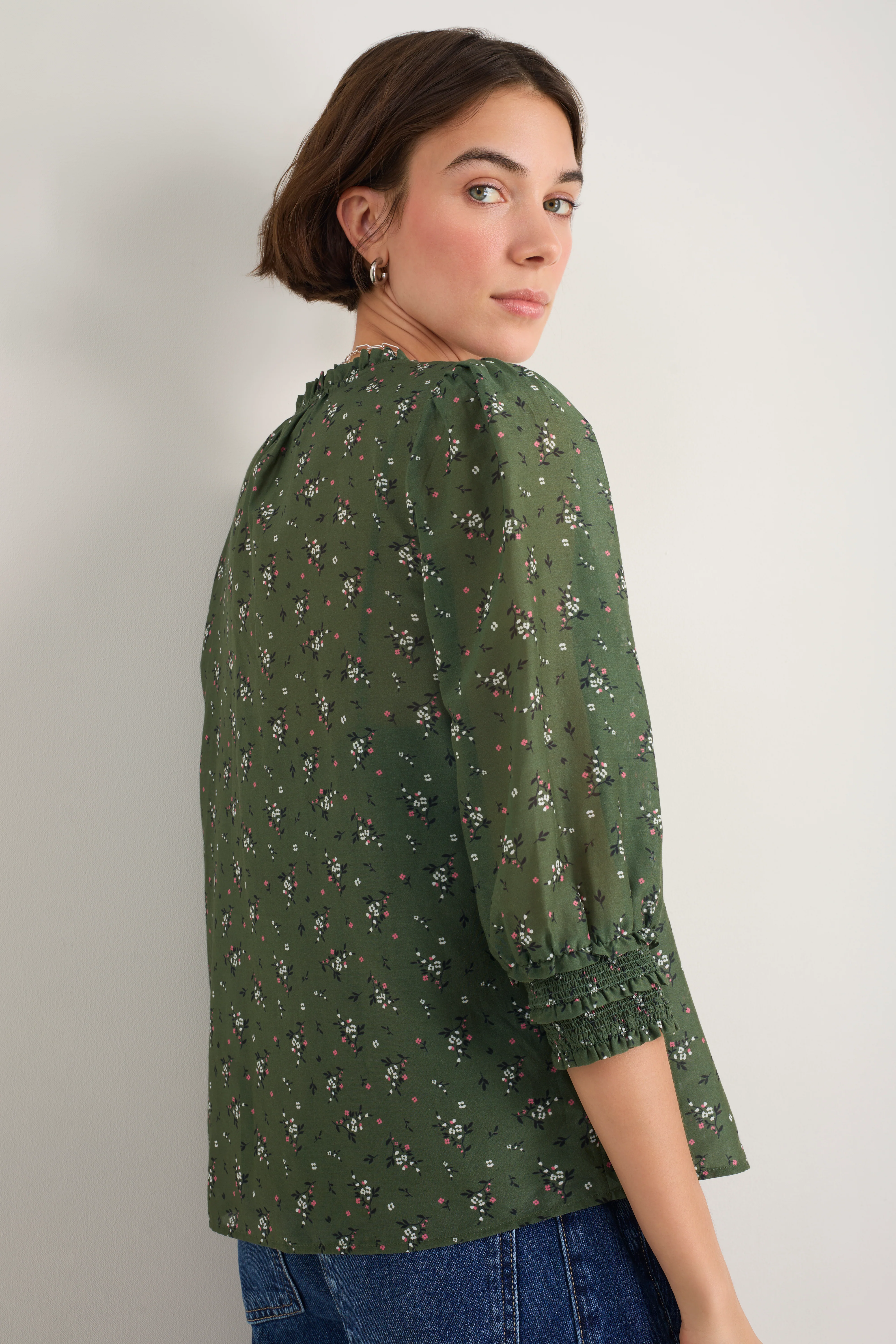 Maeve Silk Blend Blouse - Deep Olive Sprig Floral - Image 5