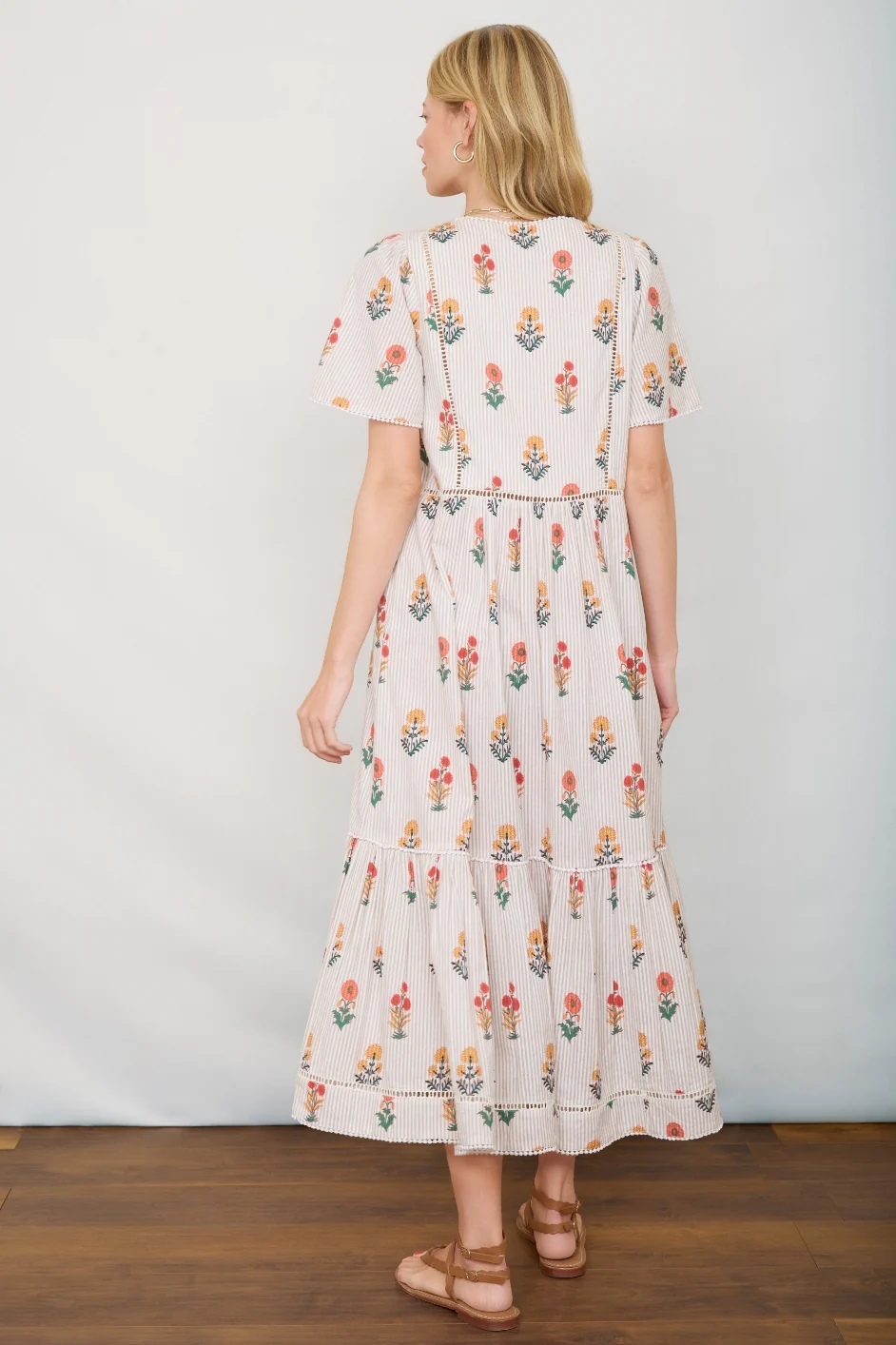 Maggie Dress - Tan Stripe Woodblock Floral - Image 5