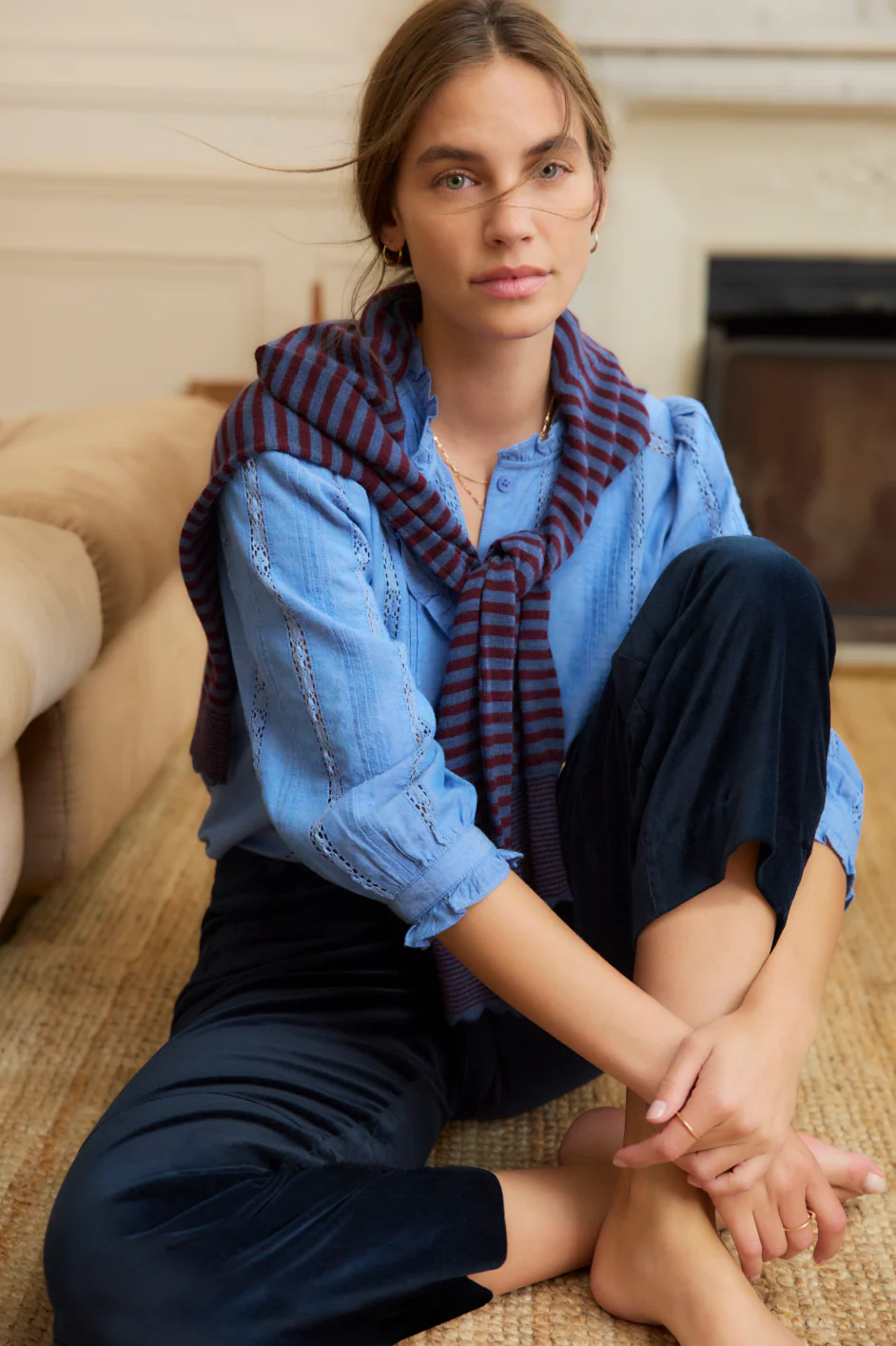 Marianne Cotton Velvet Trouser - Midnight - Image 5