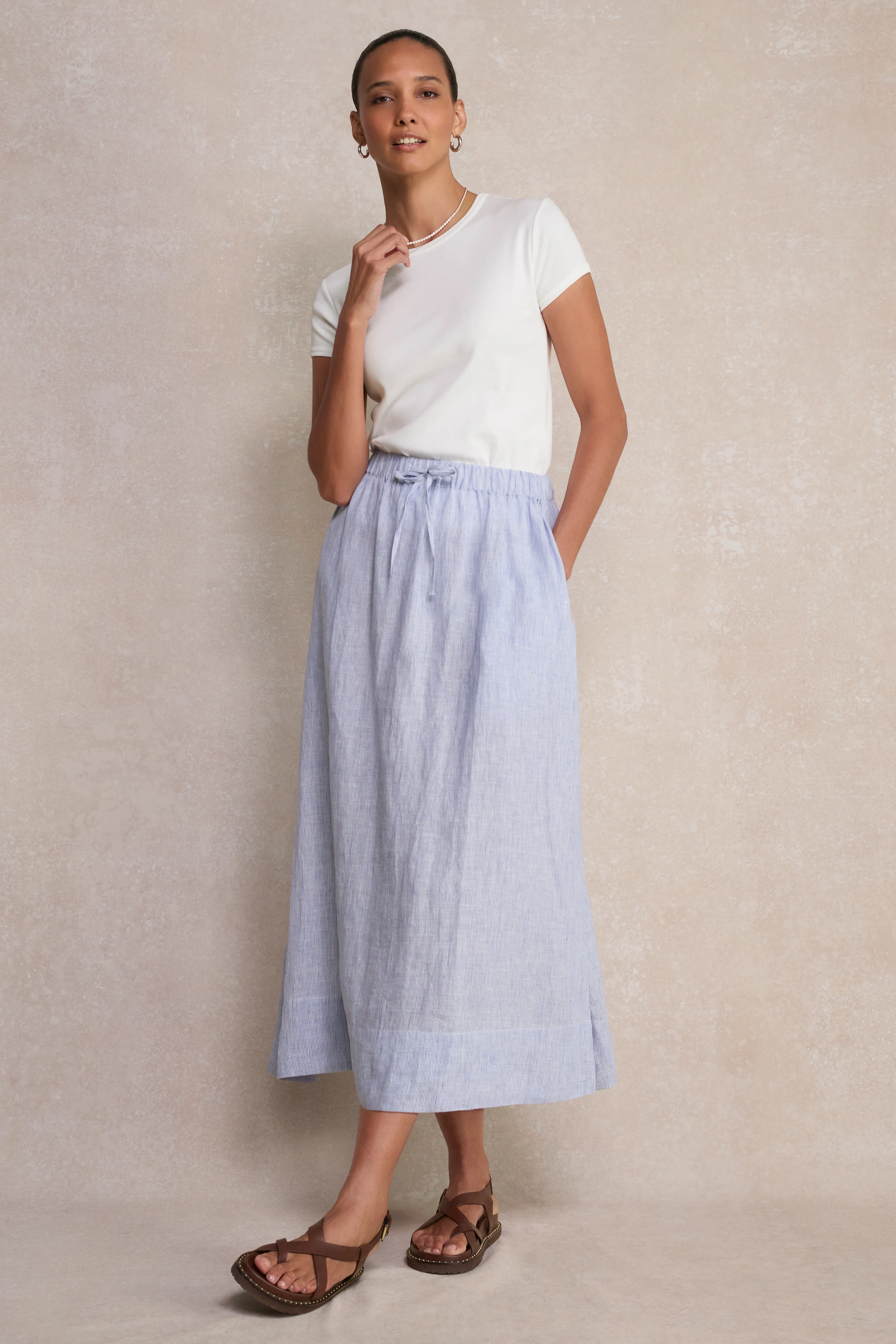 Marina Linen Skirt - Blue/Ivory Stripe - Image 2