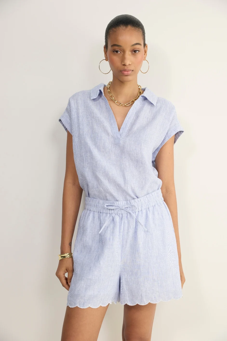 Marina Linen Top - Blue/Ivory Stripe - Image 3