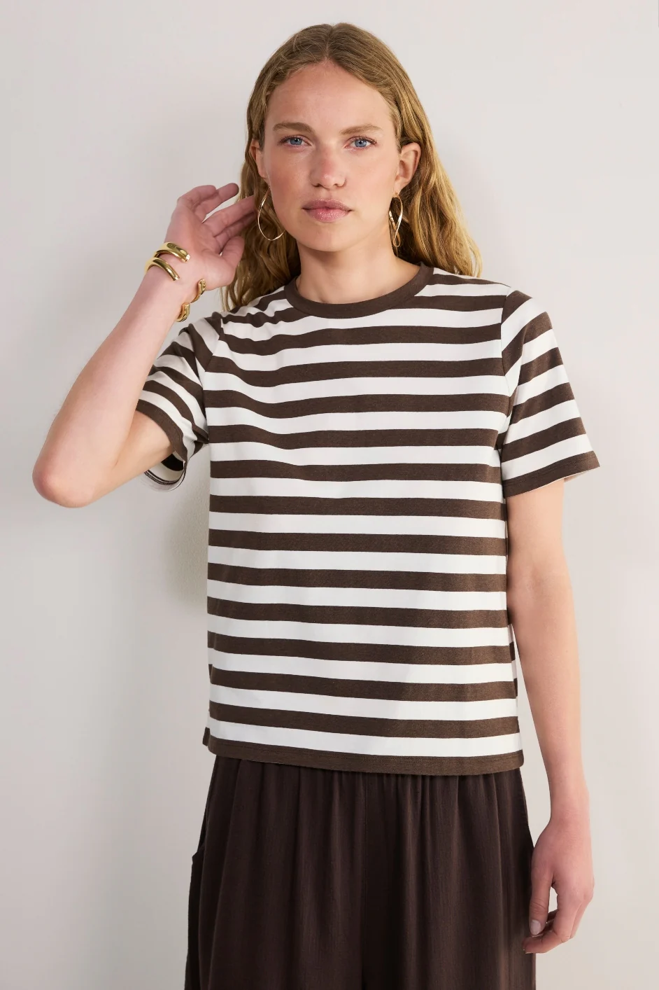 Marley Short Sleeve T-Shirt - Chocolate/Ivory Stripe - Image 3