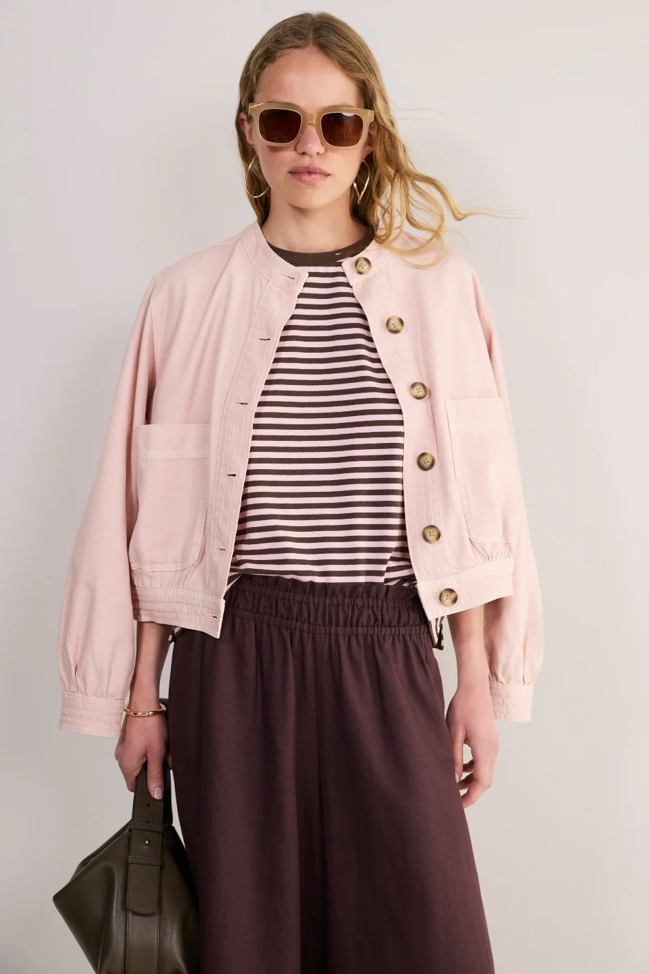 Marley Short Sleeve T-Shirt - Chocolate/Pink Micro Stripe - Image 2