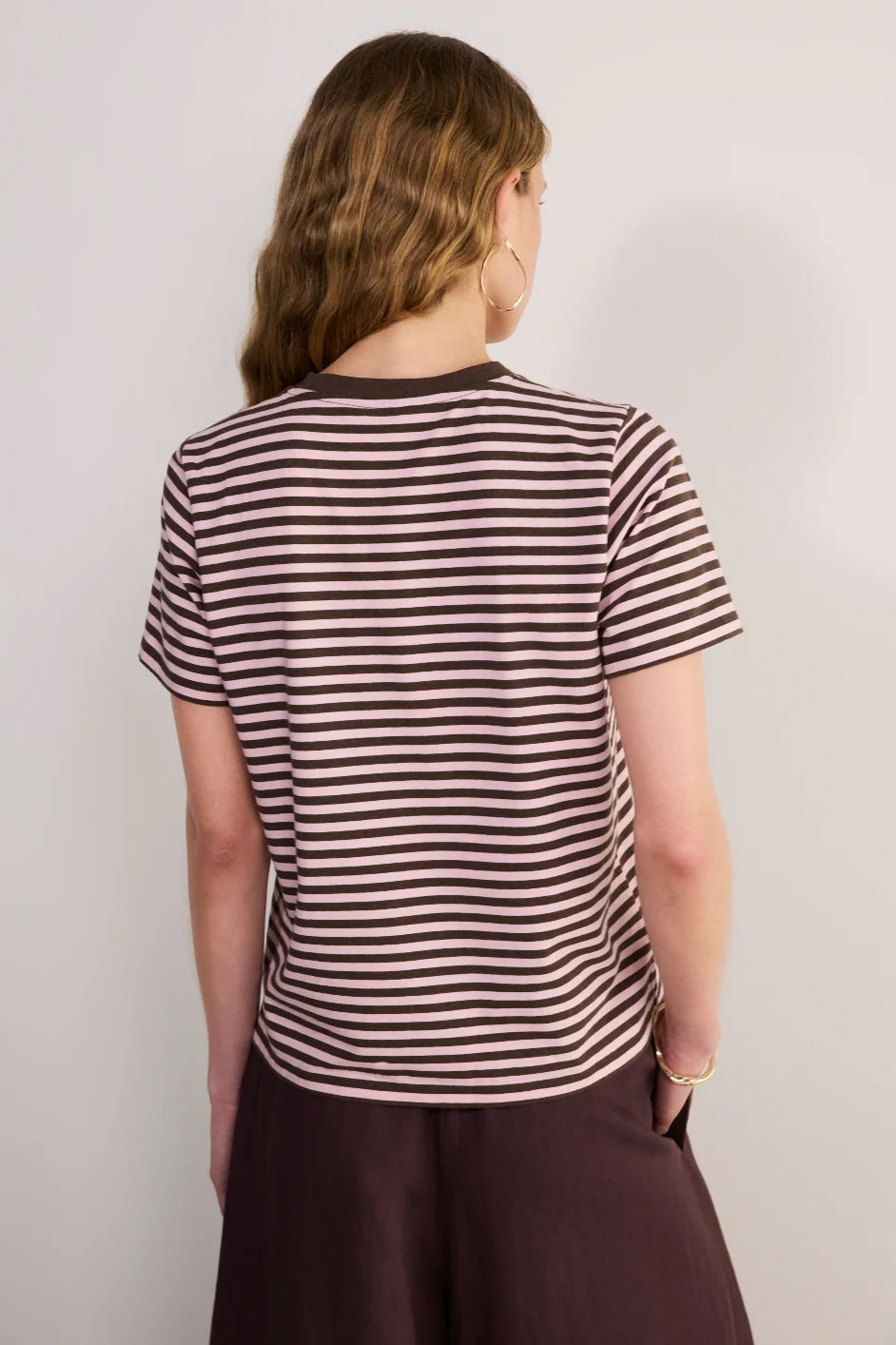 Marley Short Sleeve T-Shirt - Chocolate/Pink Micro Stripe - Image 5
