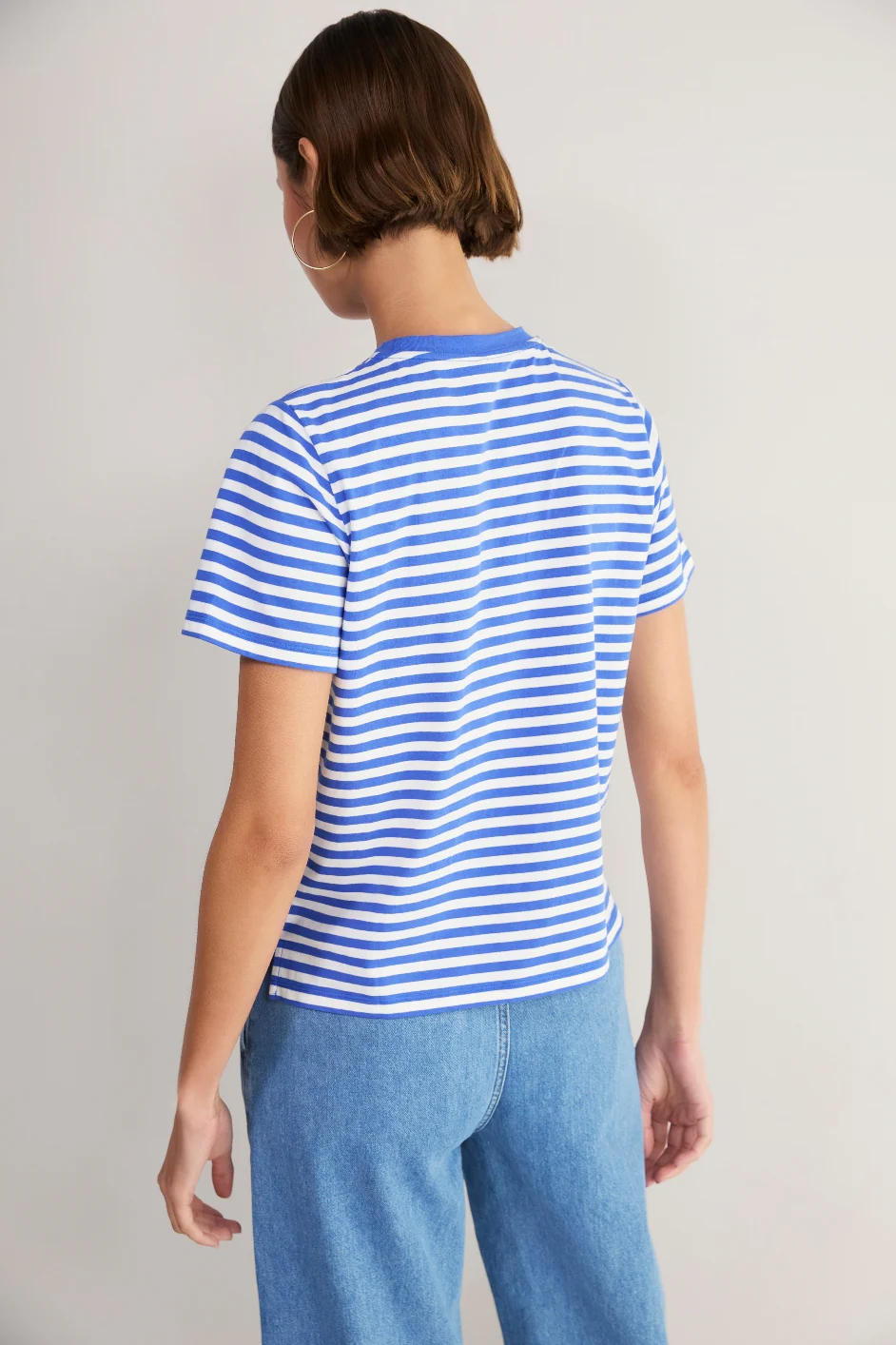 Marley Short Sleeve T-Shirt - Cobalt/Ivory Micro Stripe - Image 3