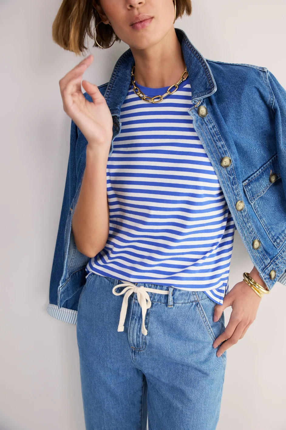 Marley Short Sleeve T-Shirt - Cobalt/Ivory Micro Stripe - Image 5
