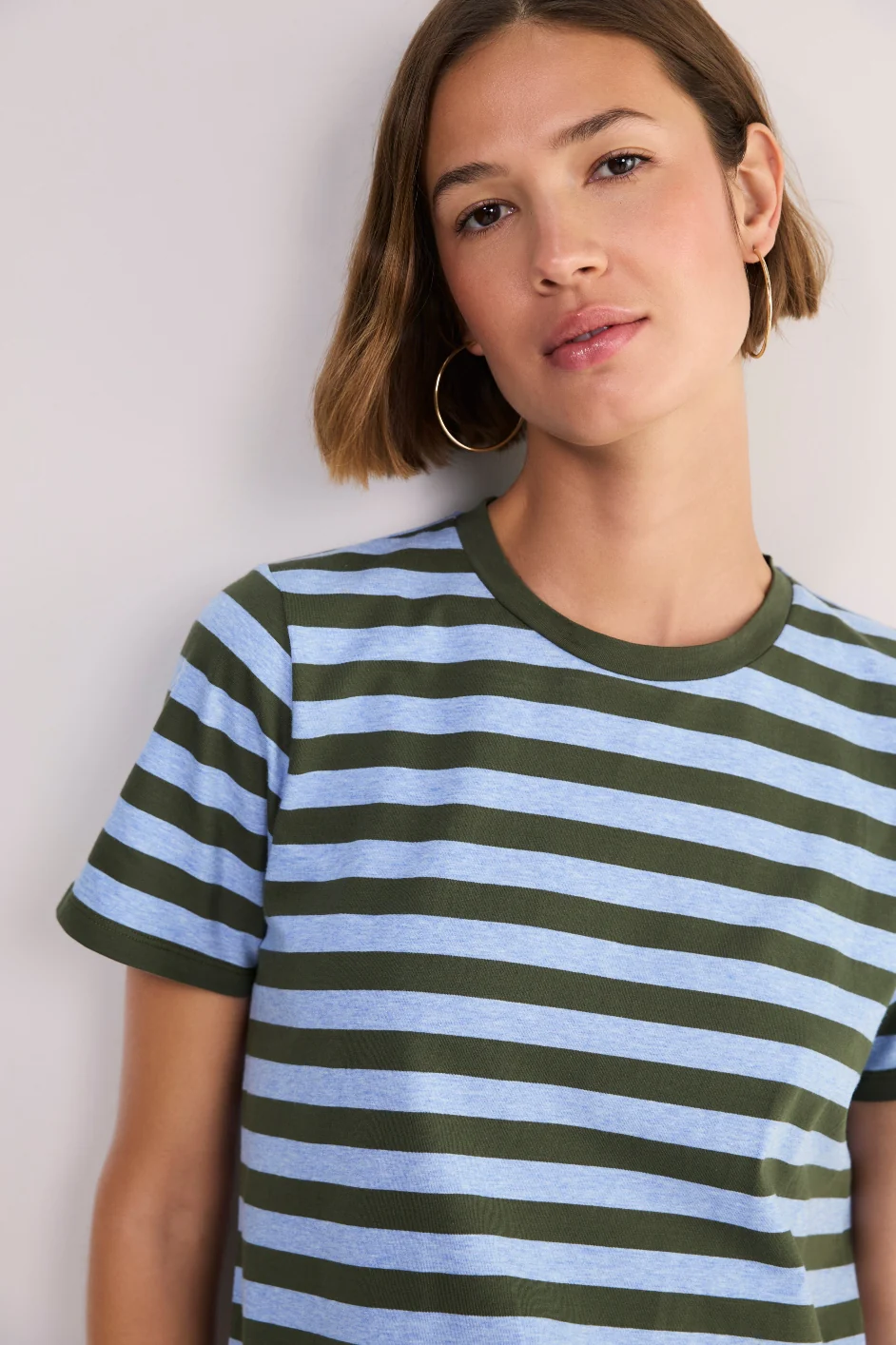 Marley Short Sleeve T-Shirt - Denim Blue/Olive Stripe - Image 4