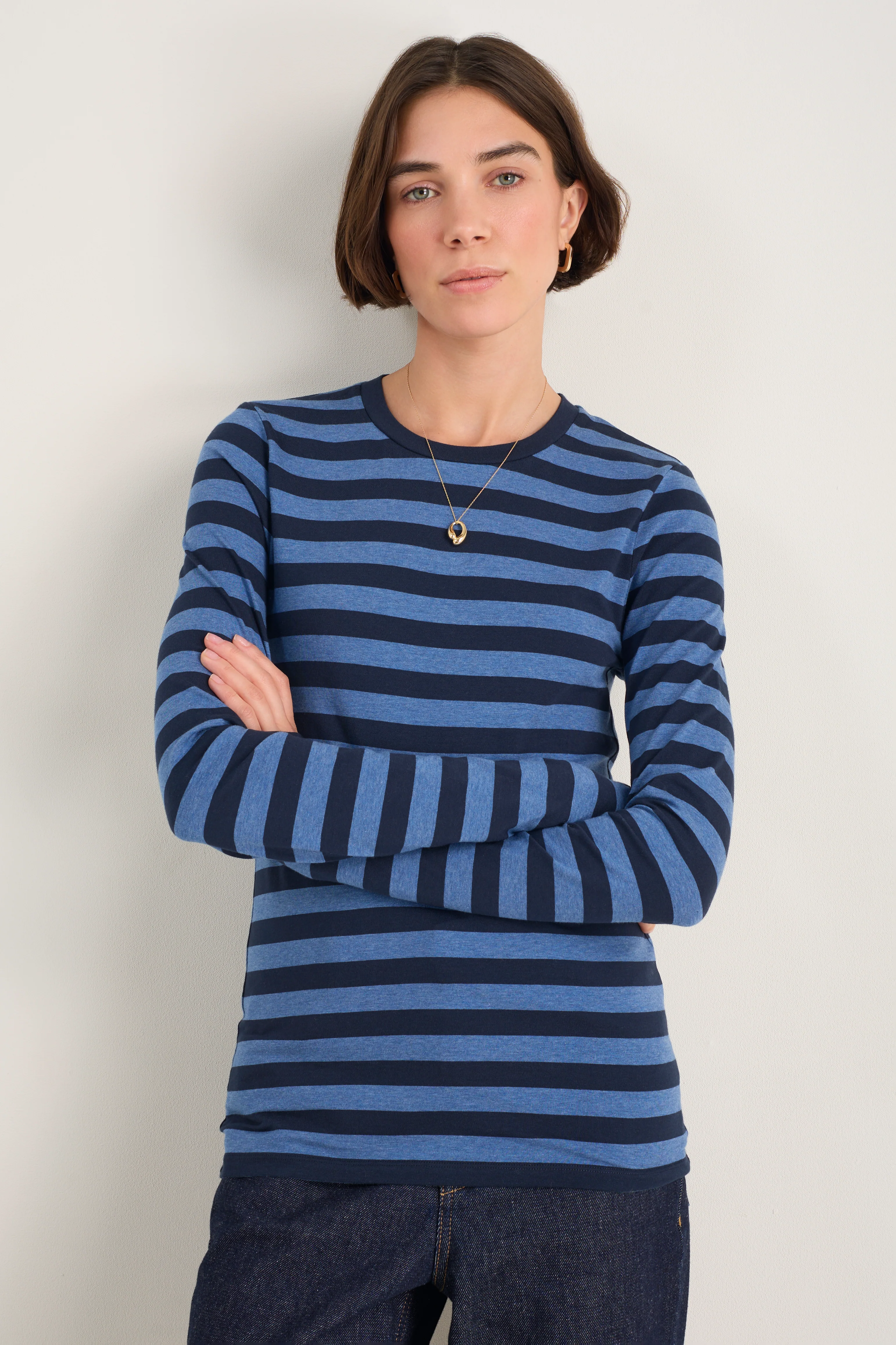 Marnie Long Sleeve Jersey Top - Midnight/Denim Blue Stripe - Image 3