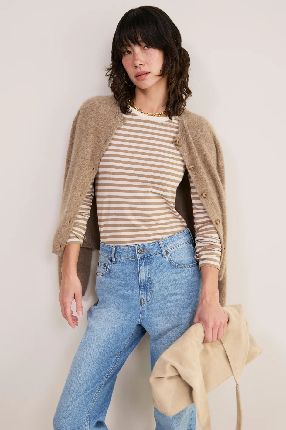 Marnie Long Sleeve Jersey Top - Oat/Ivory Stripe - Image 5
