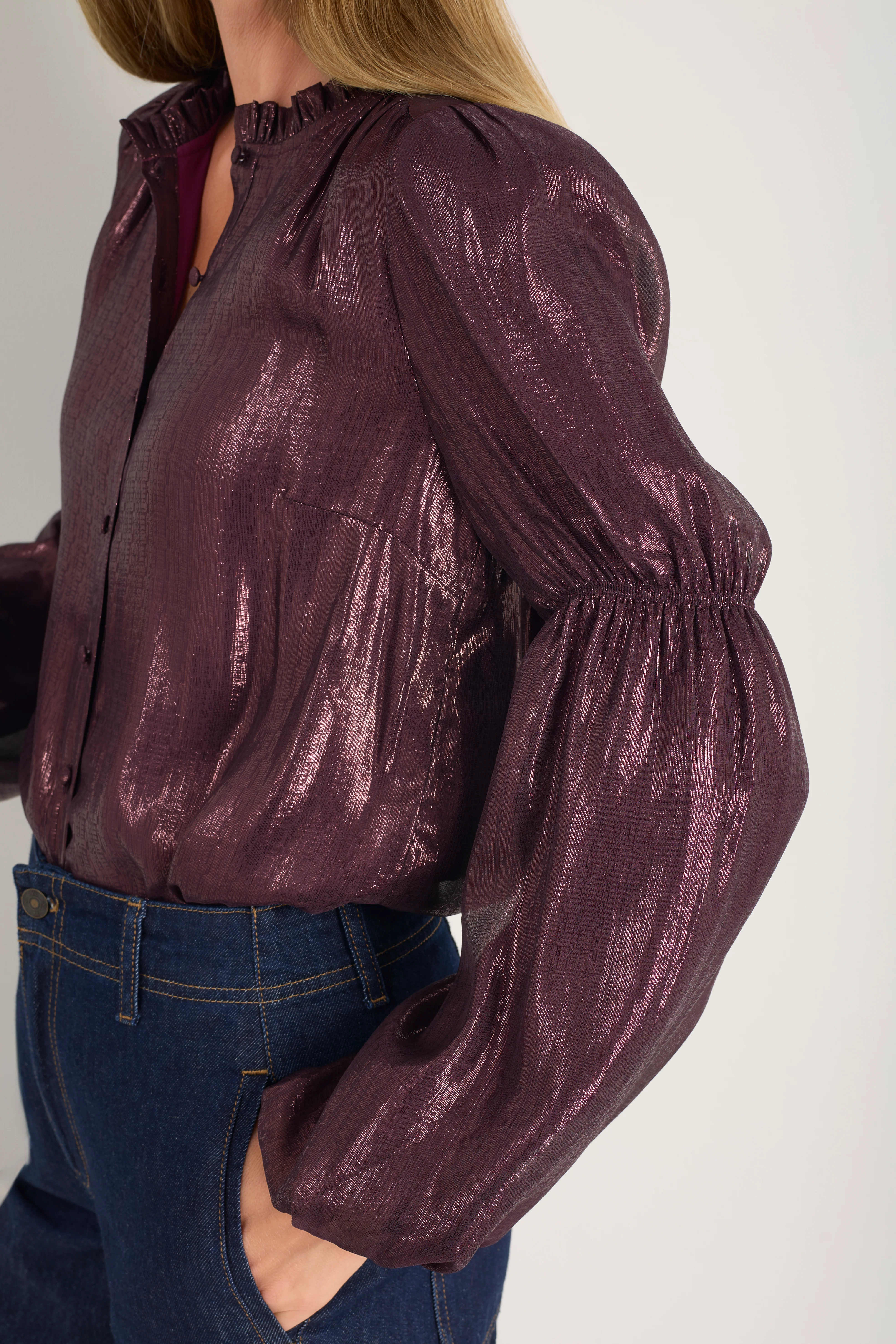 Melly Lame Blouse - Deep Fig - Image 2