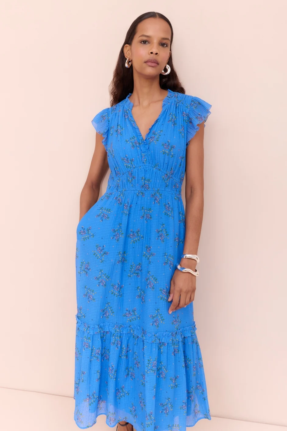 Miah Silk Blend Dress - Regatta Blue