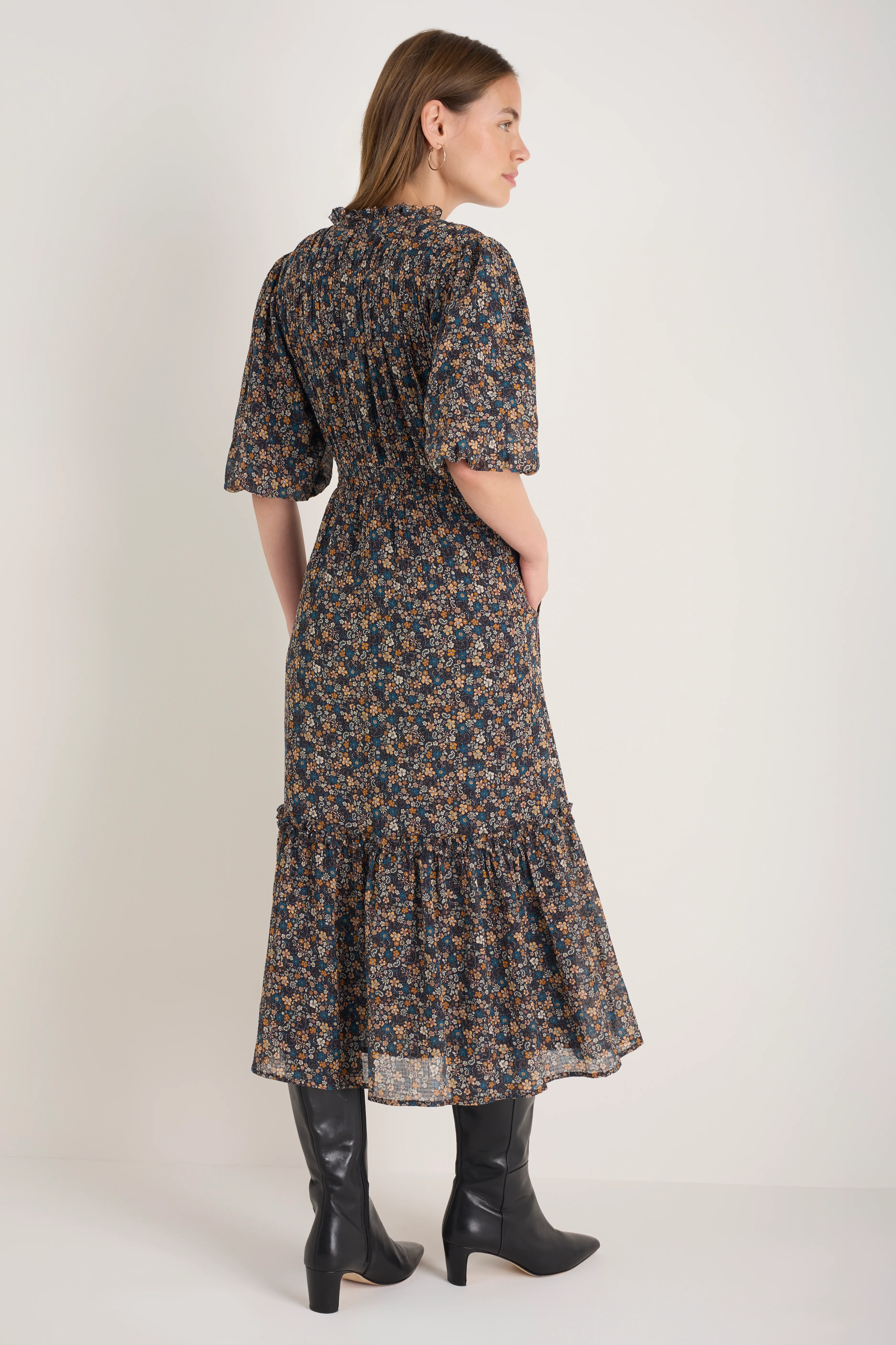 Miah Silk Blend Dress - Retro Floral Scarf - Image 5