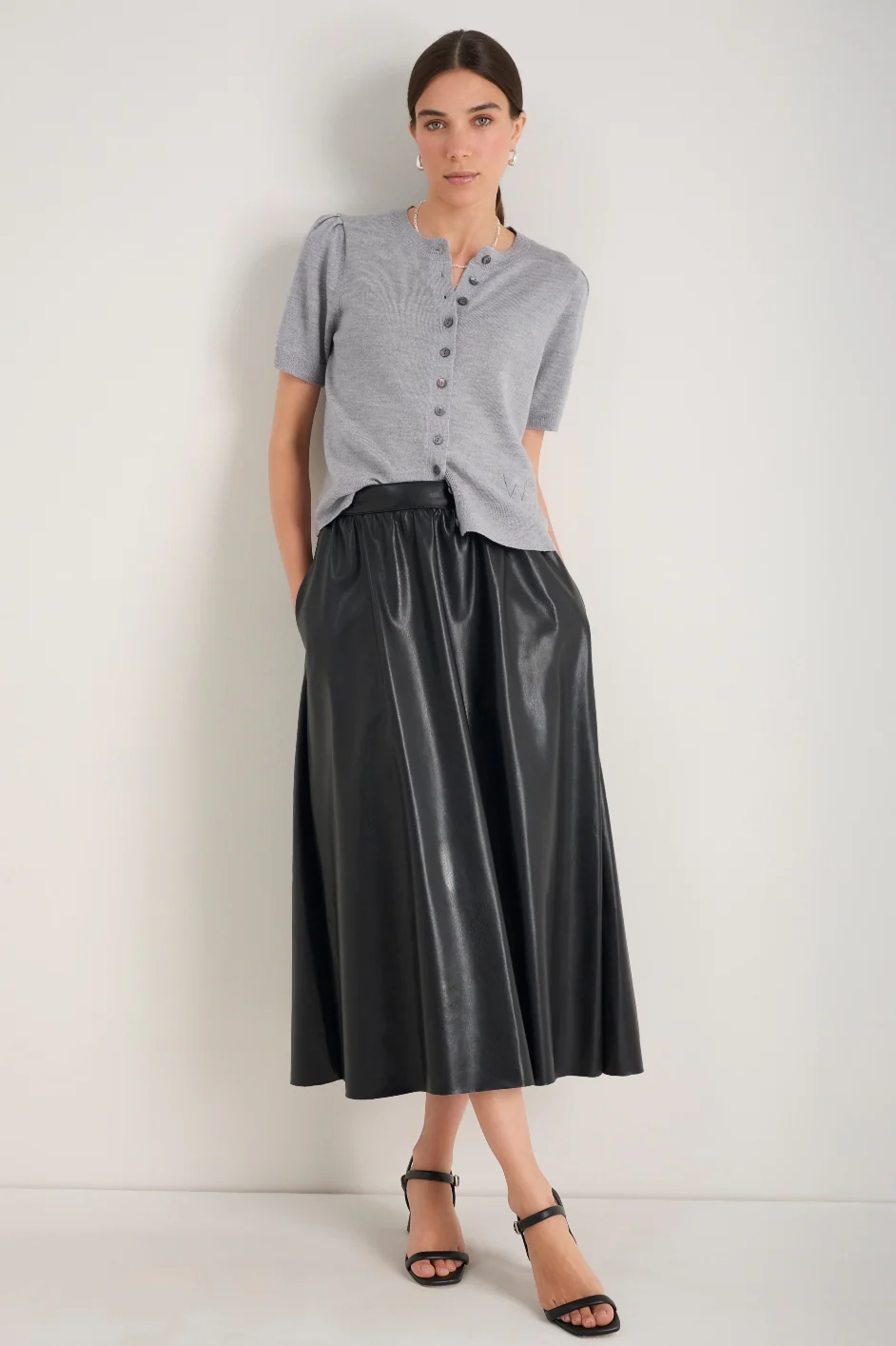Mollie Faux Leather Skirt - Black - Image 3