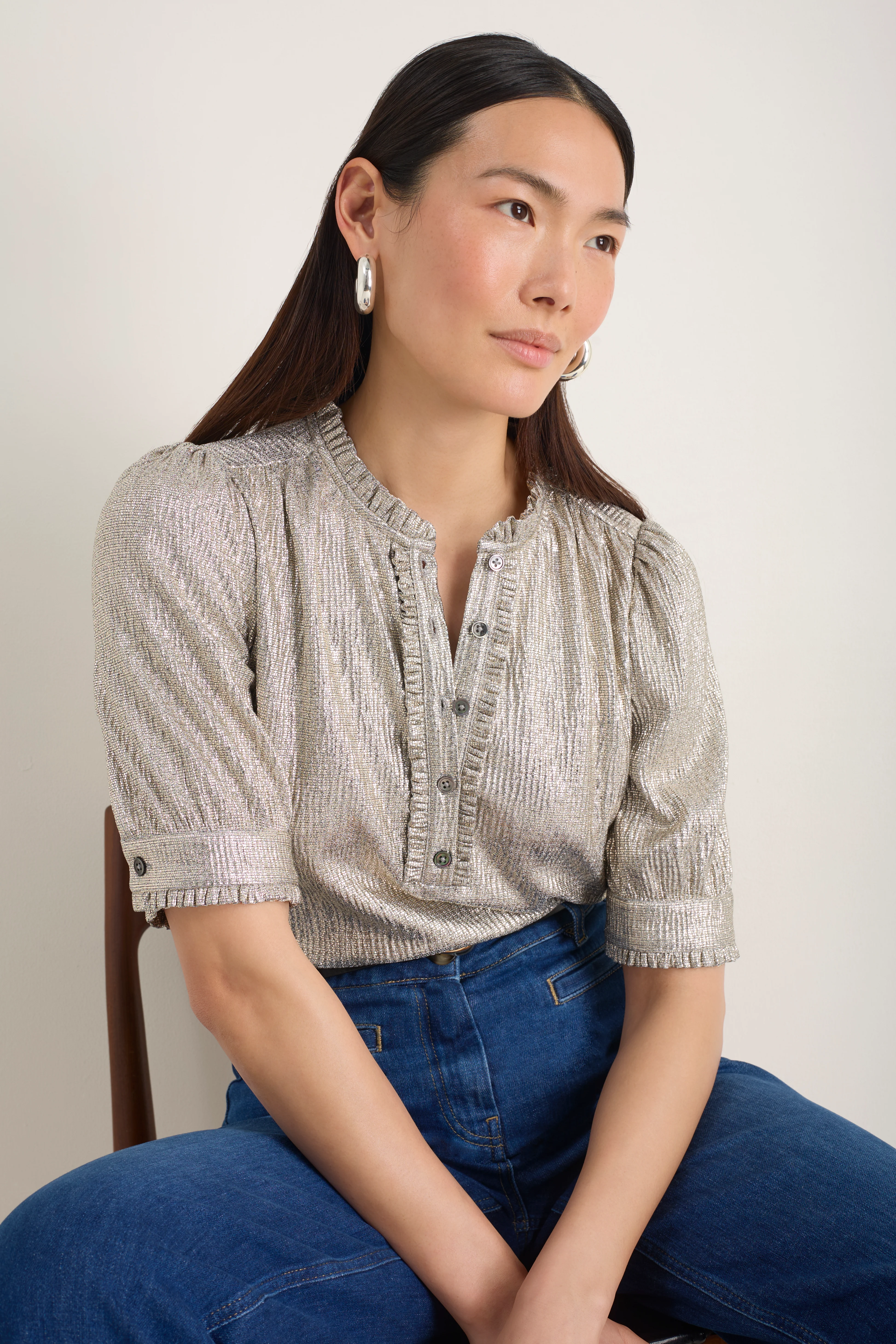 Noah Metallic Top - Champagne