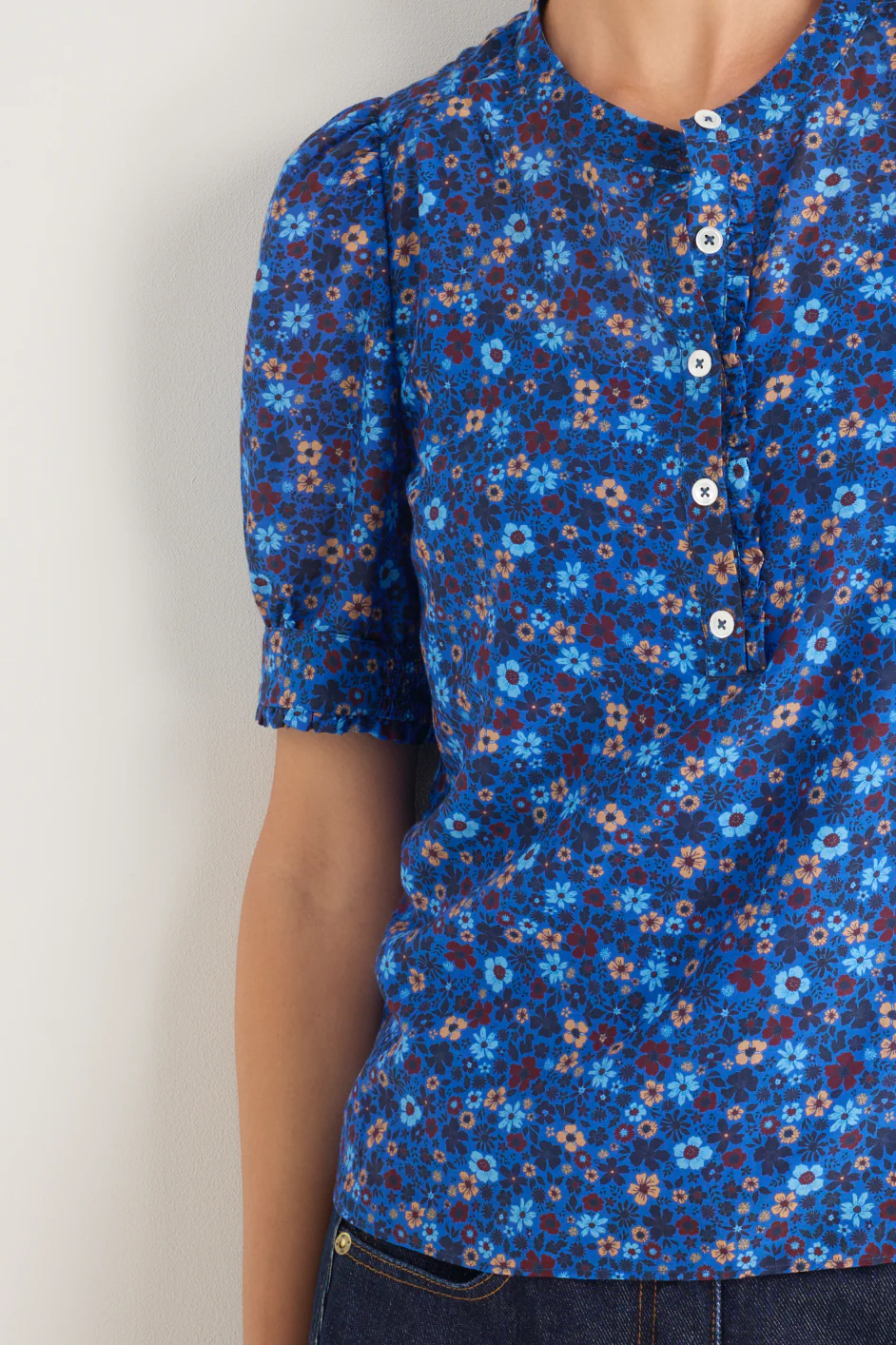 Noah Silk Blend Blouse - Cobalt Retro Ditsy - Image 2