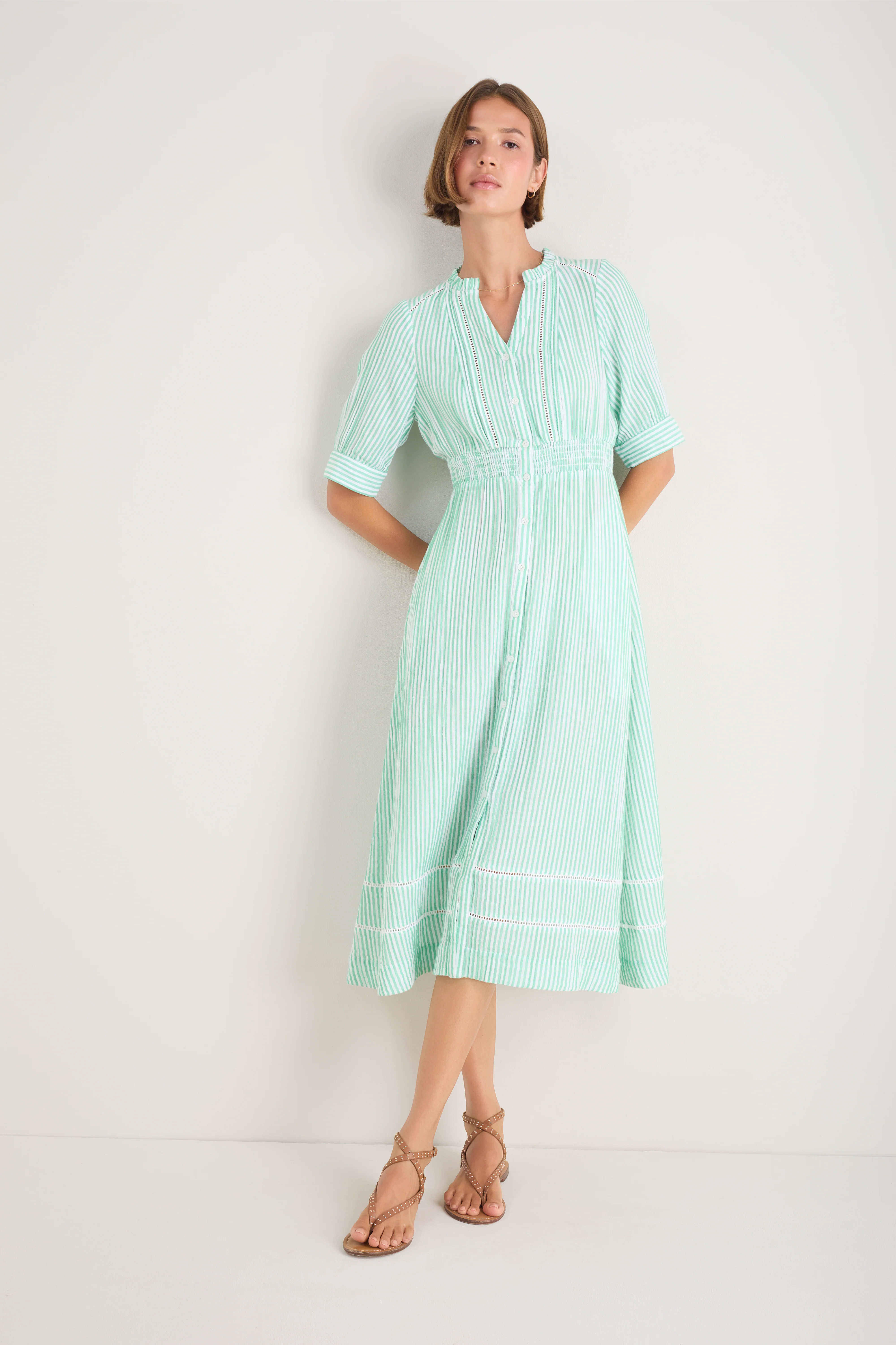 Otti Midi Dress - Jade Green/White Stripe